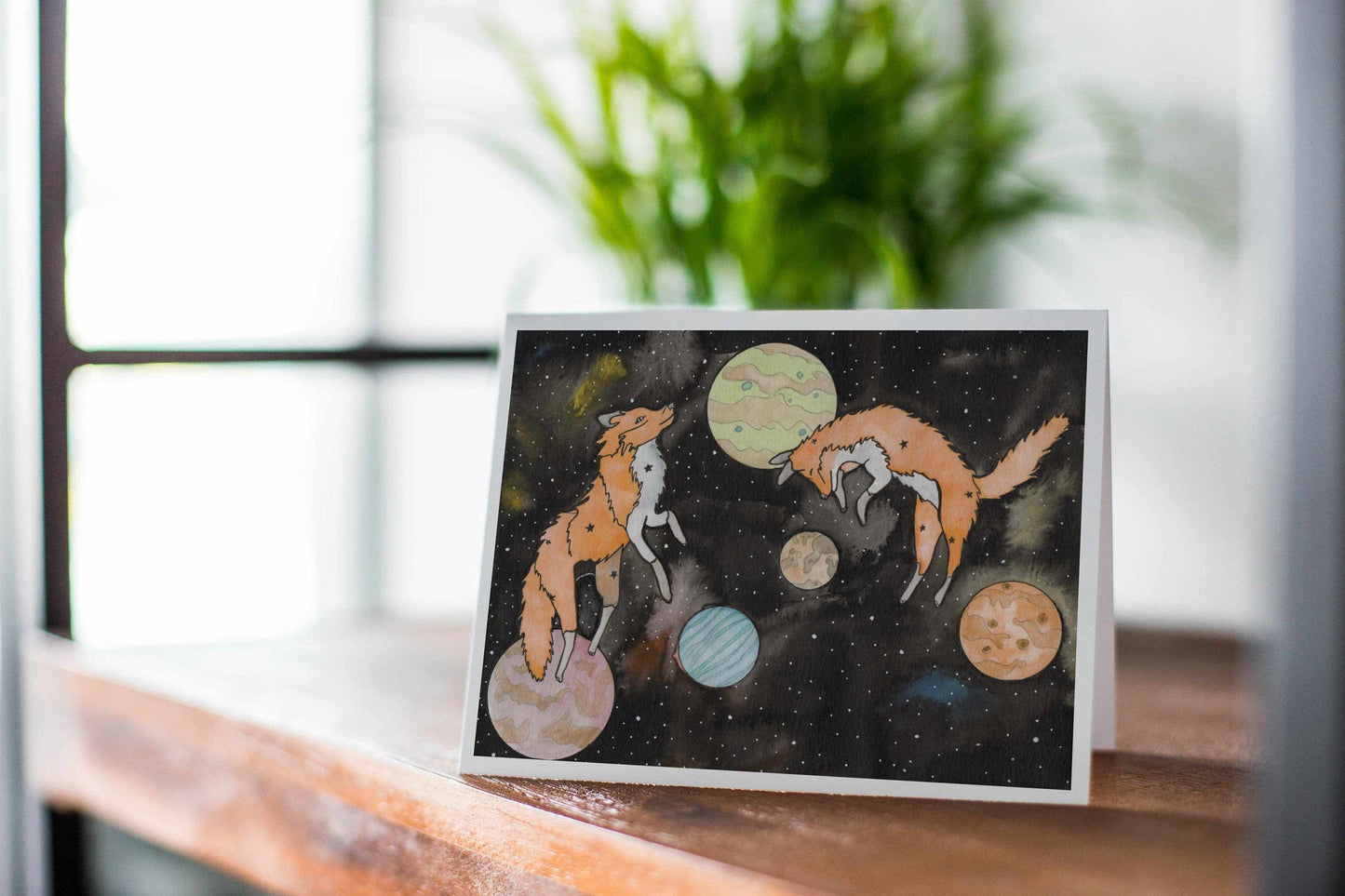 PinkPolish Design Note Cards "Star Foxes" Handmade Notecard