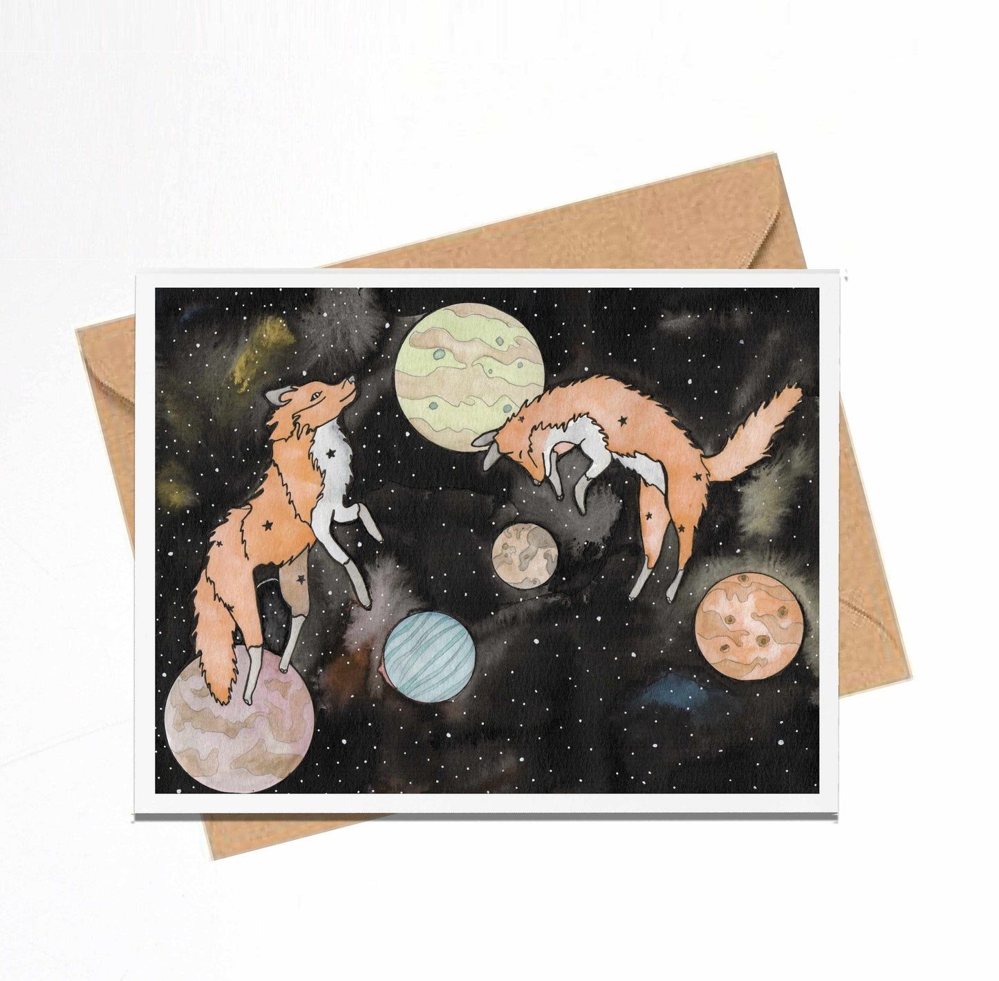 PinkPolish Design Note Cards "Star Foxes" Handmade Notecard