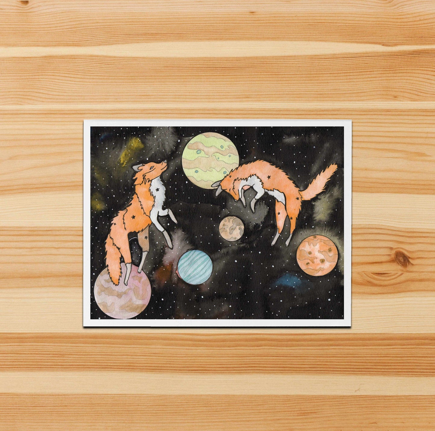 PinkPolish Design Note Cards "Star Foxes" Handmade Notecard