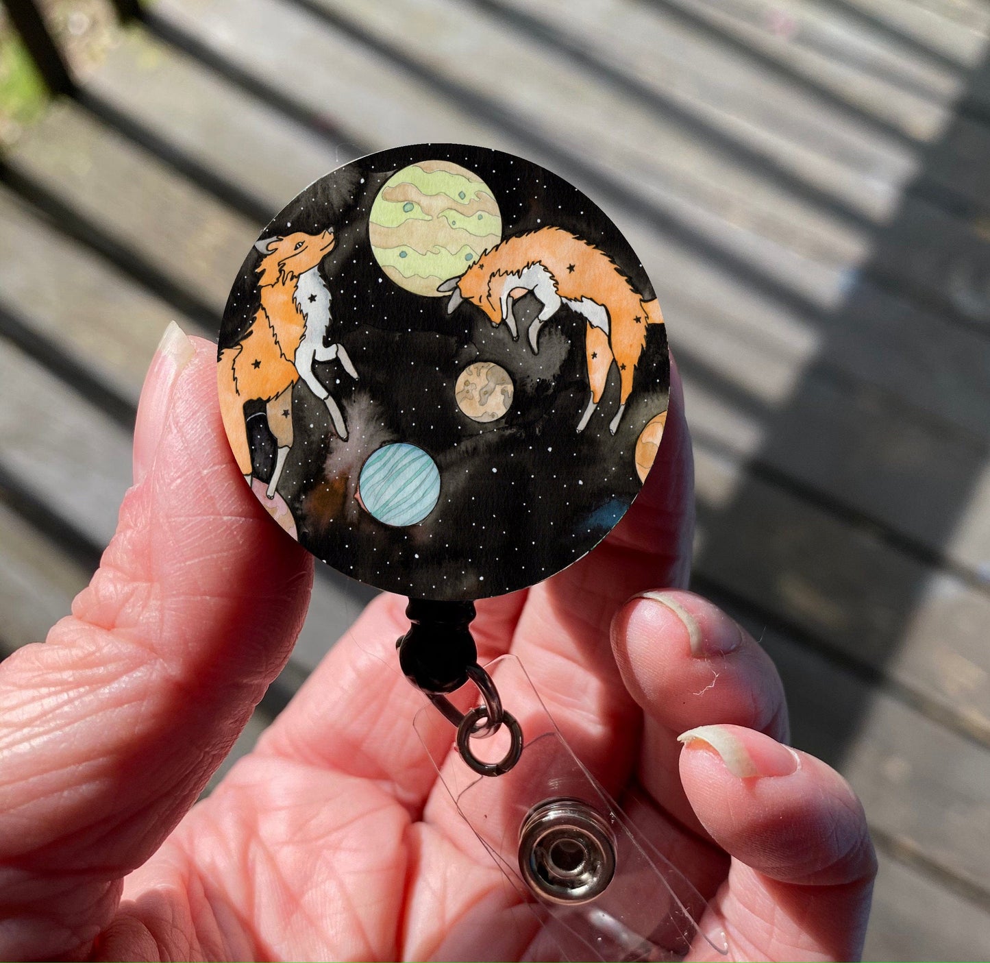 PinkPolish Design Badge Reels & Lanyards "Star Foxes" Retractable Badge Reel