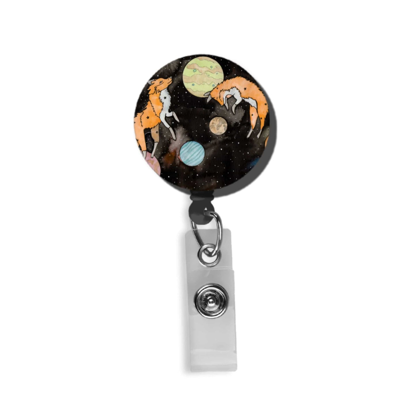 PinkPolish Design Badge Reels & Lanyards "Star Foxes" Retractable Badge Reel