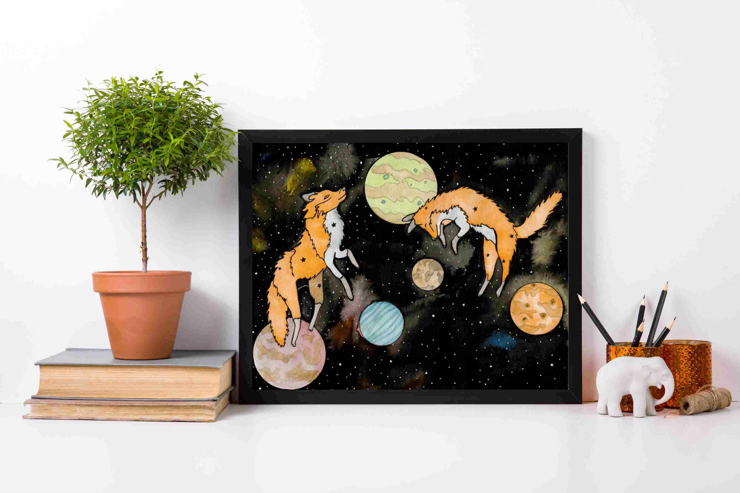 PinkPolish Design Art Prints "Star Foxes" Watercolor Painting: Art Print