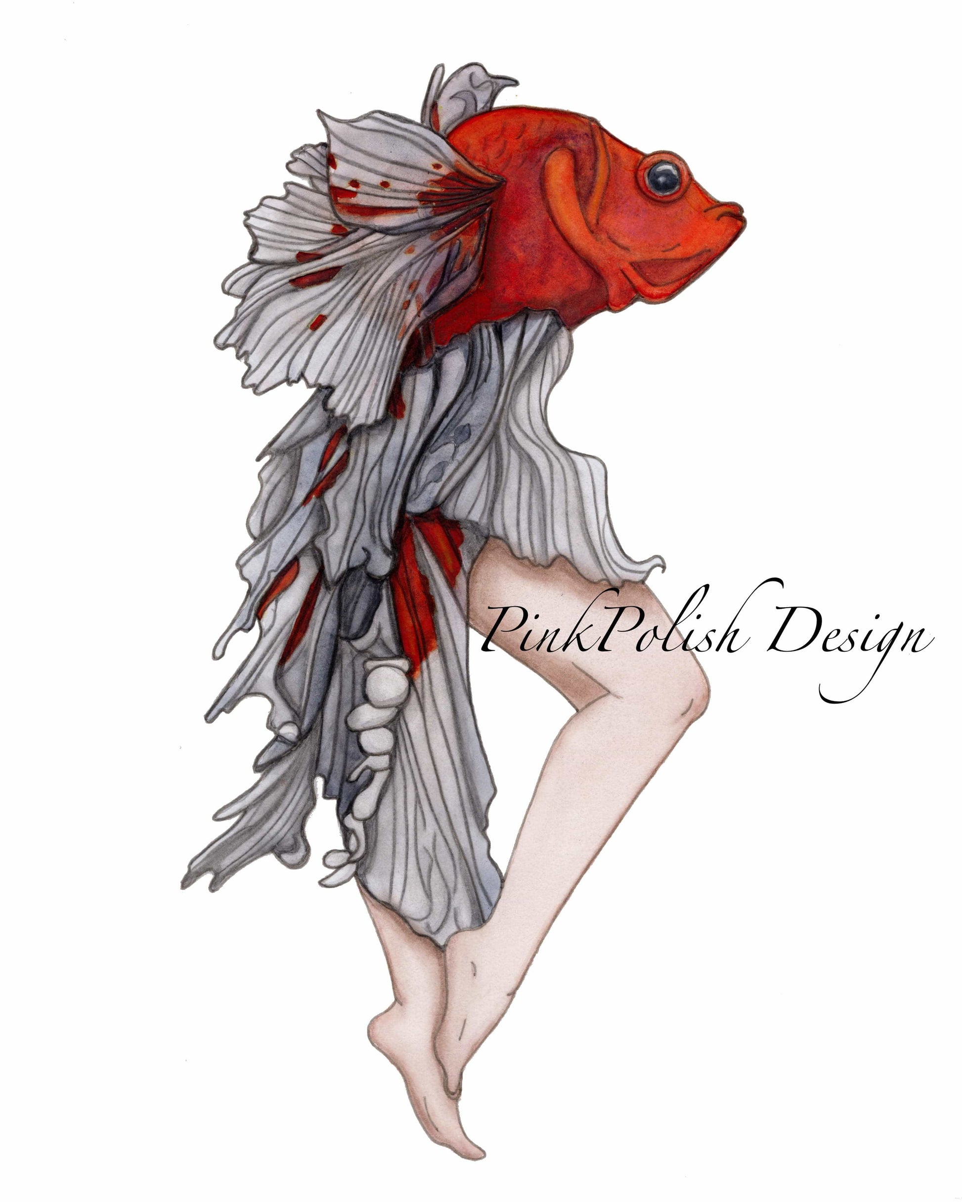 PinkPolish Design Art Prints "Strange Fish"  Watercolor Painting: Art Print