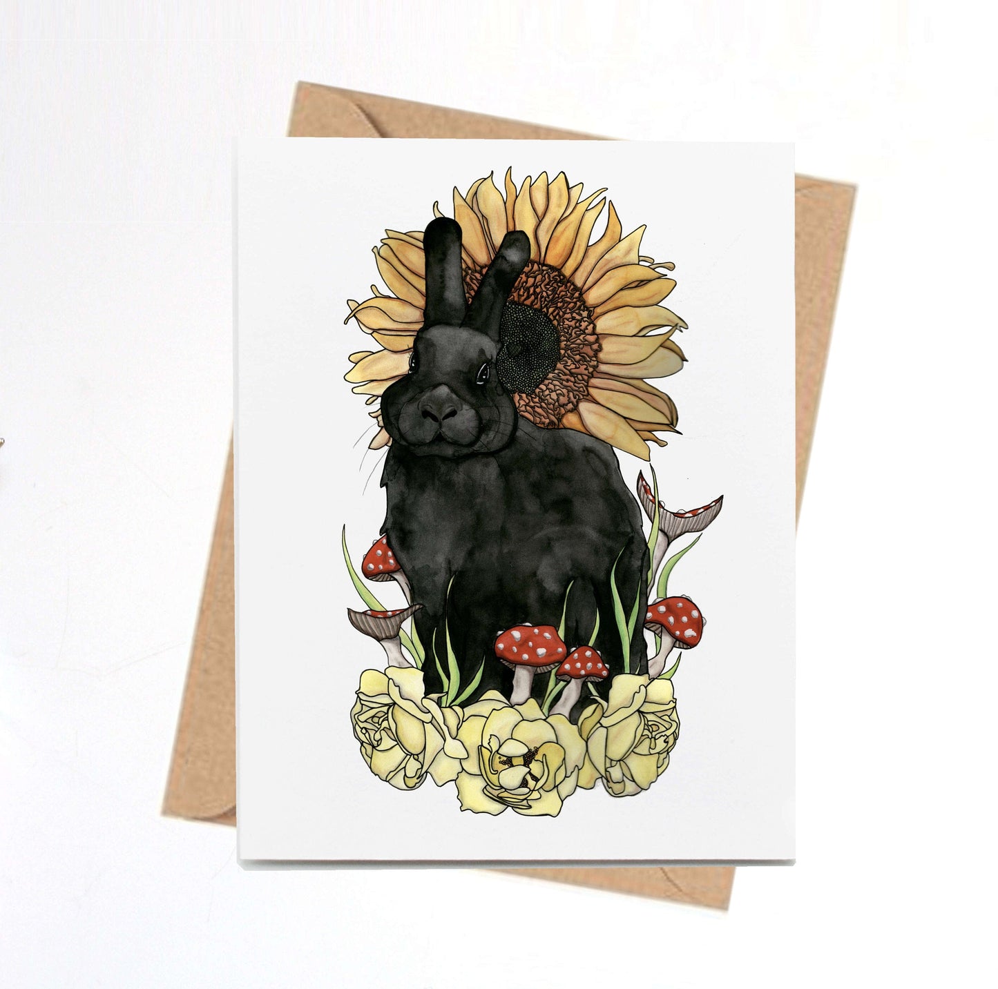PinkPolish Design Note Cards "Sunny Bun Bun" Handmade Notecard