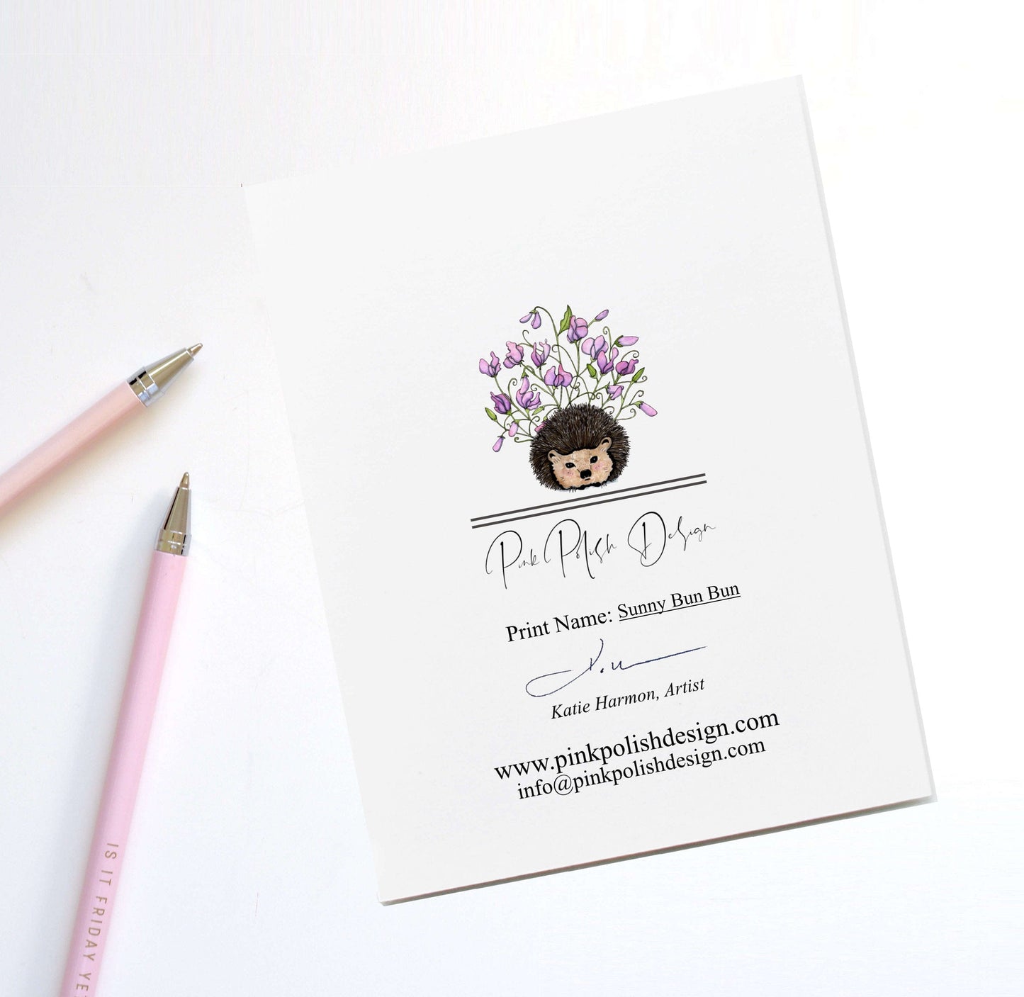 PinkPolish Design Note Cards "Sunny Bun Bun" Handmade Notecard