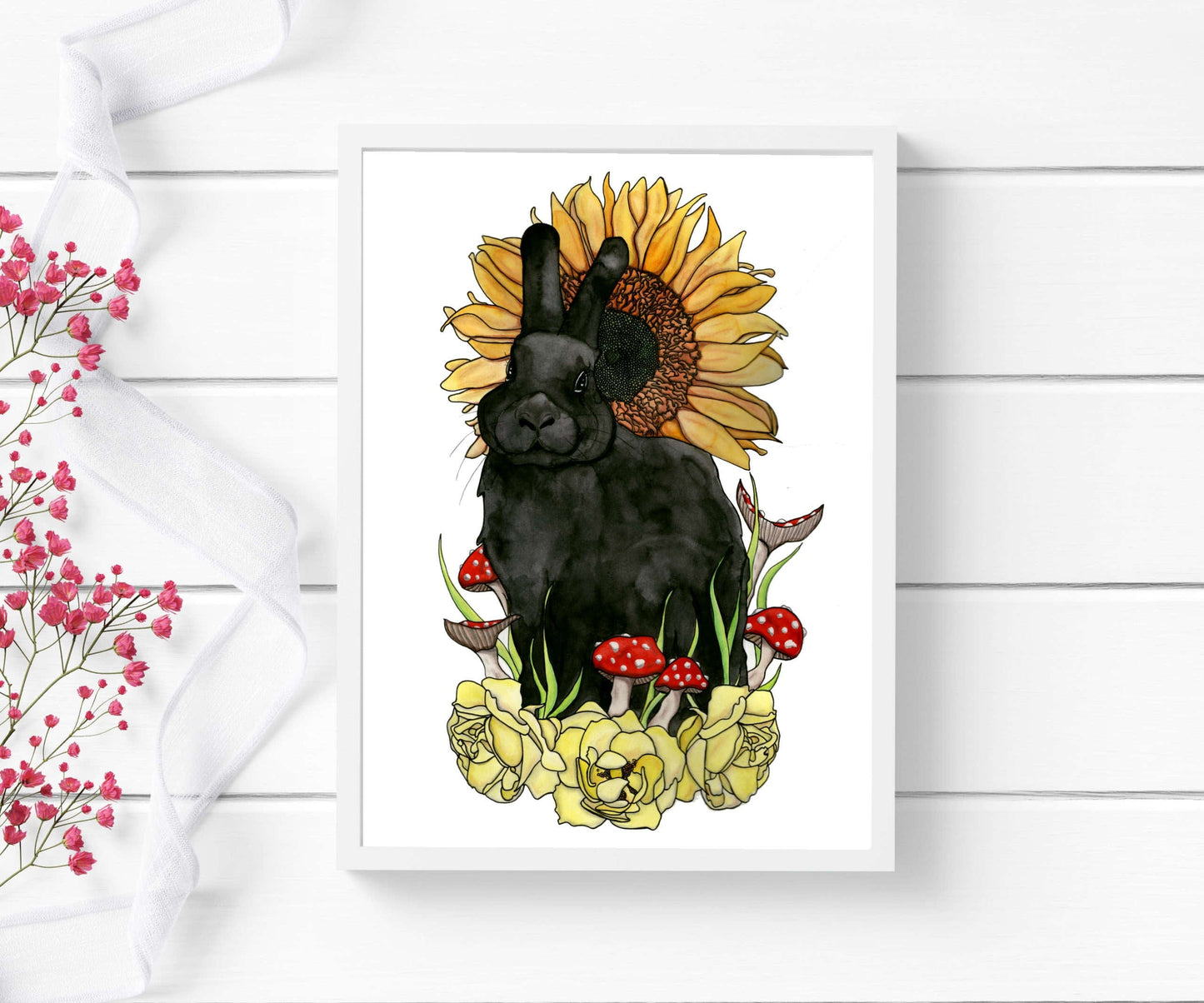 PinkPolish Design Art Prints 5x7 "Sunny Bun Bun" Watercolor Painting: Art Print