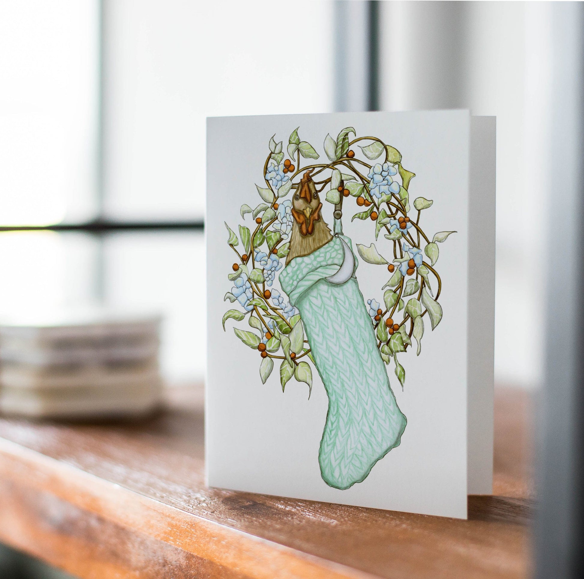 PinkPolish Design Note Cards "Surprised Holiday Chicken" Handmade Notecard