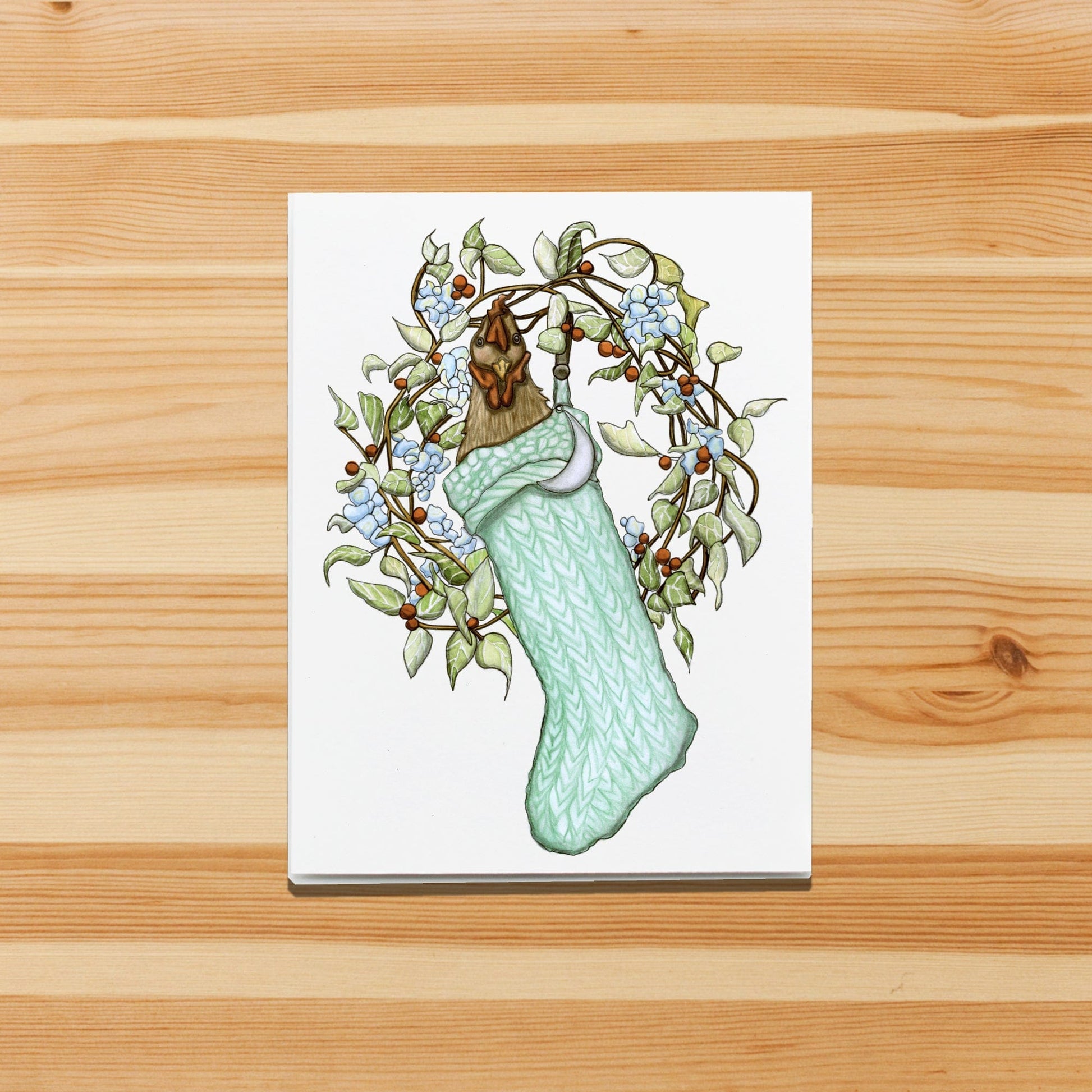 PinkPolish Design Note Cards "Surprised Holiday Chicken" Handmade Notecard