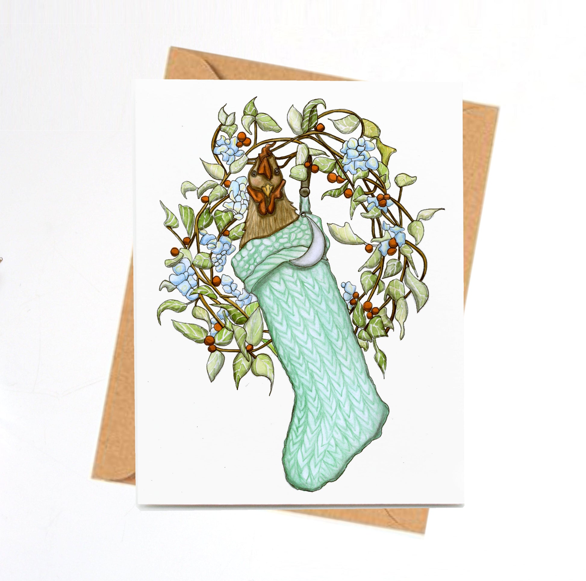 PinkPolish Design Note Cards "Surprised Holiday Chicken" Handmade Notecard