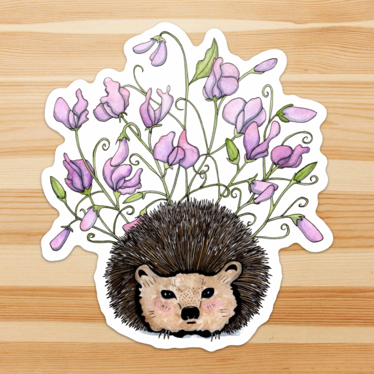 PinkPolish Design Giant Stickers "Sweet Pea" Hedgehog Inspired Watercolor - Giant Vinyl Die Cut Sticker