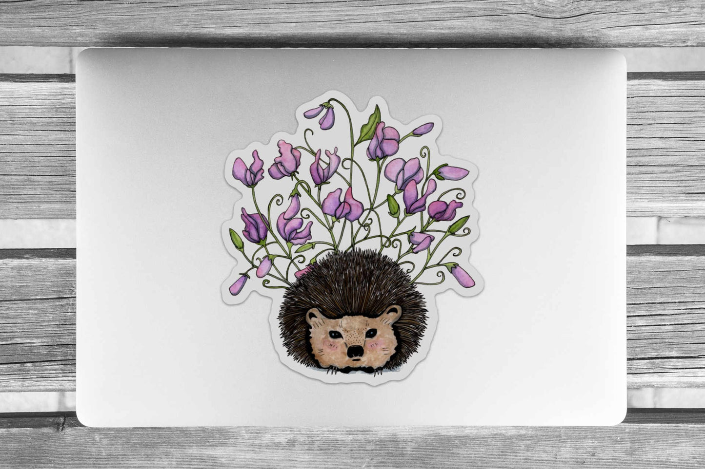 PinkPolish Design Giant Stickers "Sweet Pea" Hedgehog Inspired Watercolor - Giant Vinyl Die Cut Sticker