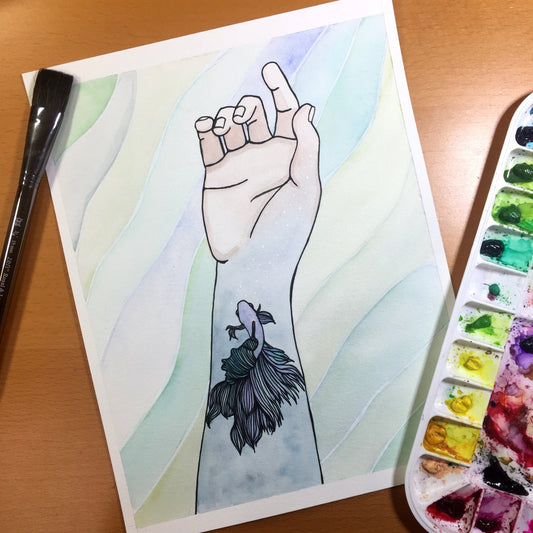 PinkPolish Design Original Art "Symbiotic" Fish Inspired Original Watercolor & Ink Illustration
