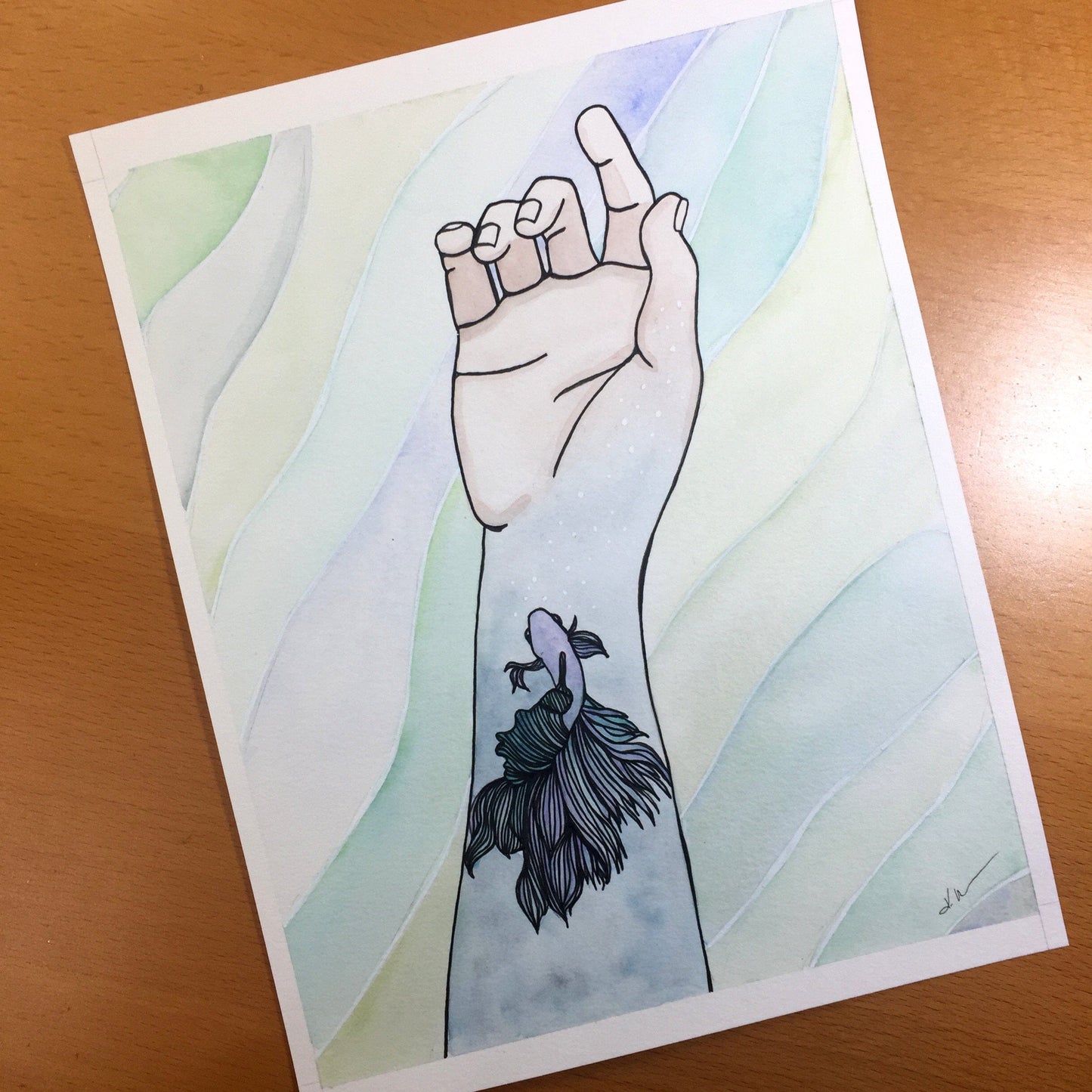 PinkPolish Design Original Art "Symbiotic" Fish Inspired Original Watercolor & Ink Illustration