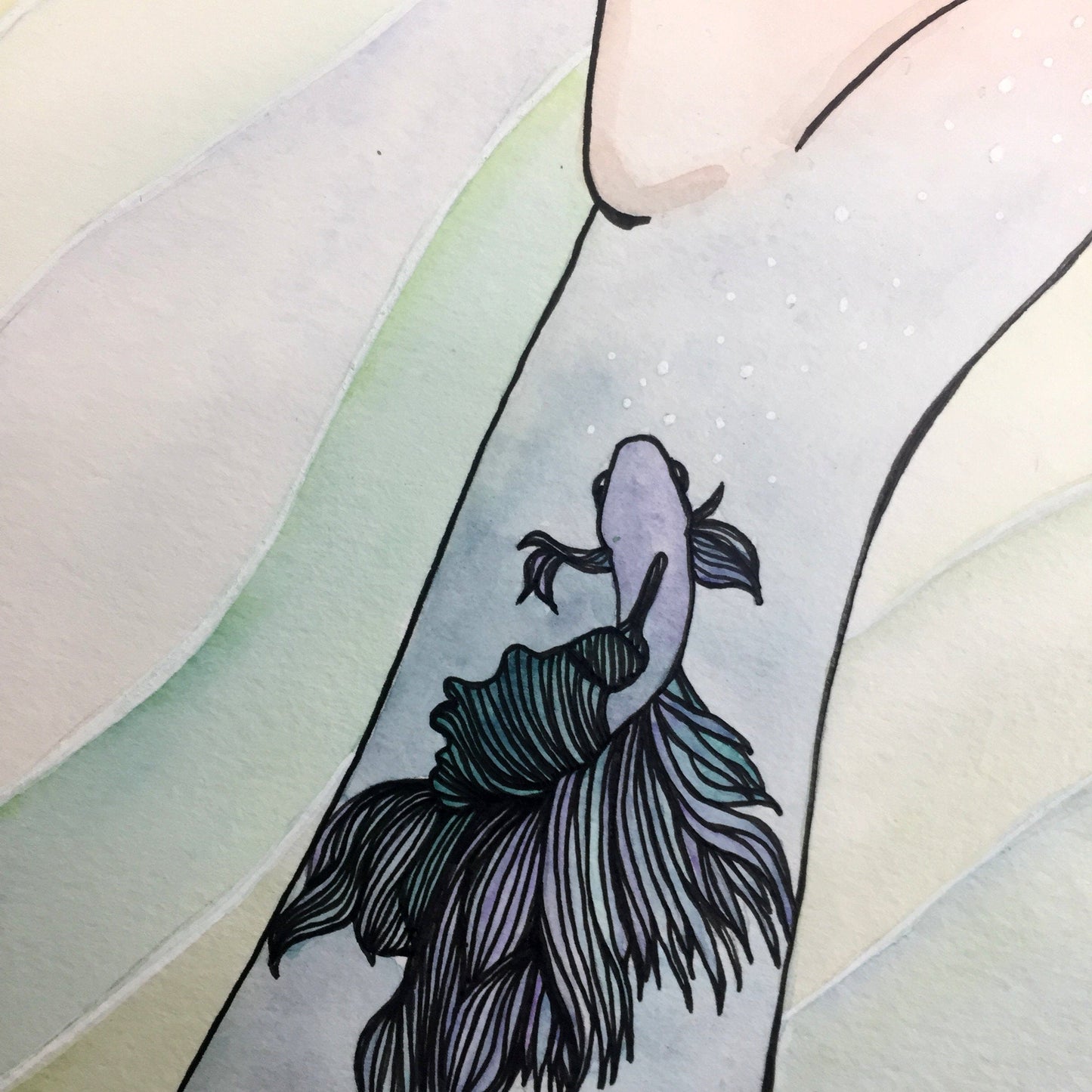 PinkPolish Design Original Art "Symbiotic" Fish Inspired Original Watercolor & Ink Illustration