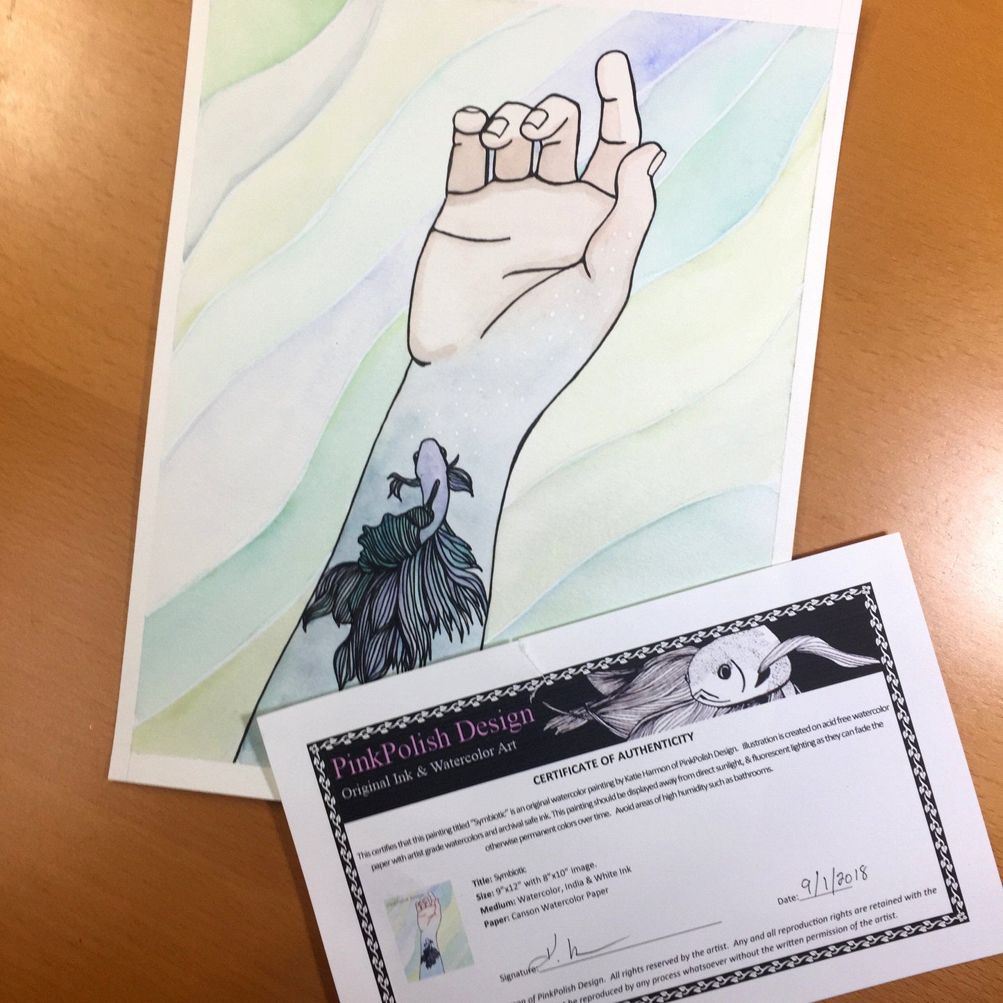 PinkPolish Design Original Art "Symbiotic" Fish Inspired Original Watercolor & Ink Illustration