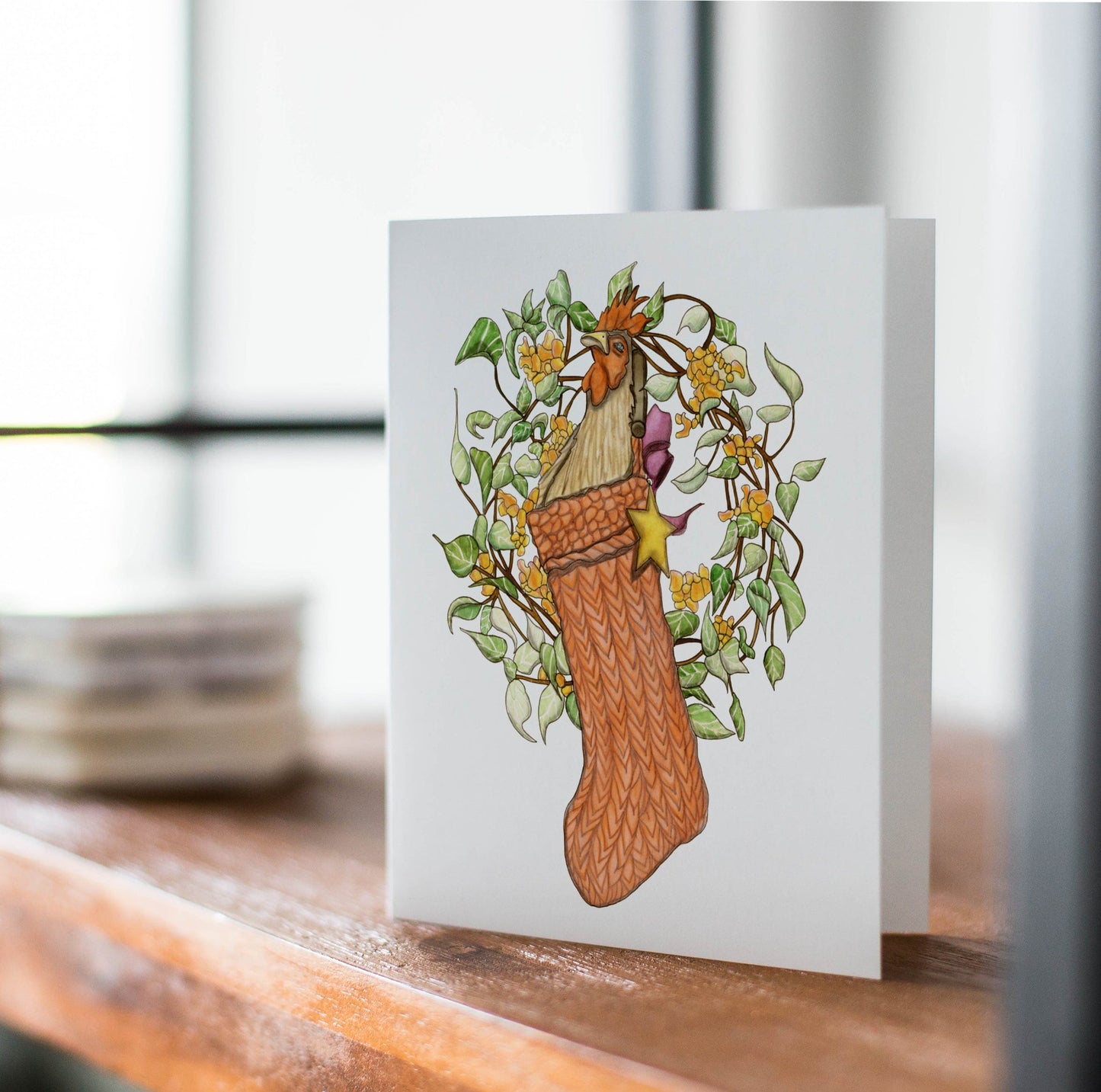 PinkPolish Design Note Cards "Tall Holiday Chicken" Handmade Notecard
