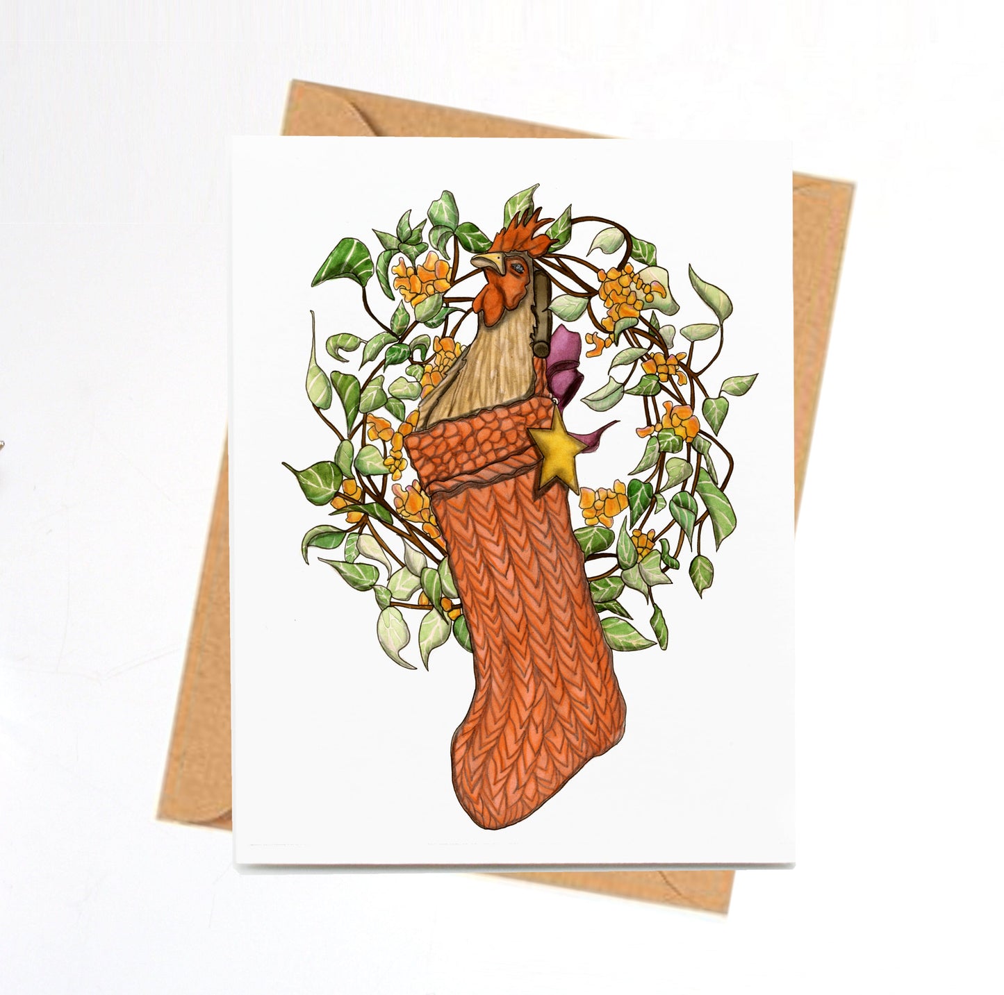 PinkPolish Design Note Cards "Tall Holiday Chicken" Handmade Notecard