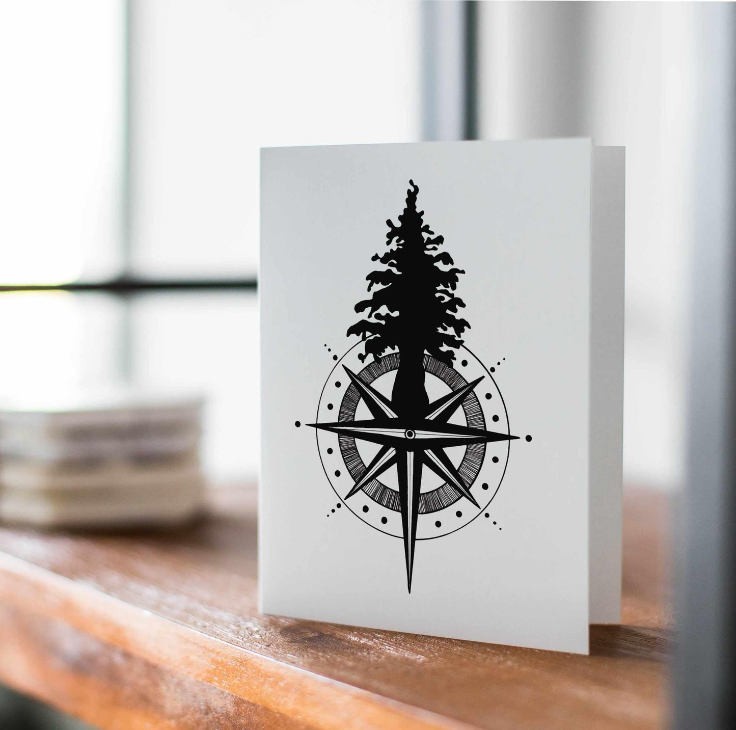 PinkPolish Design Note Cards "Tall Tree Compass" Handmade Notecard