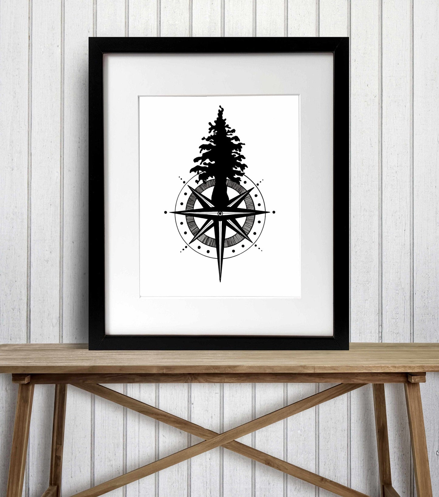 PinkPolish Design Art Prints "Tall Tree Compass" Ink Drawing: Art Print