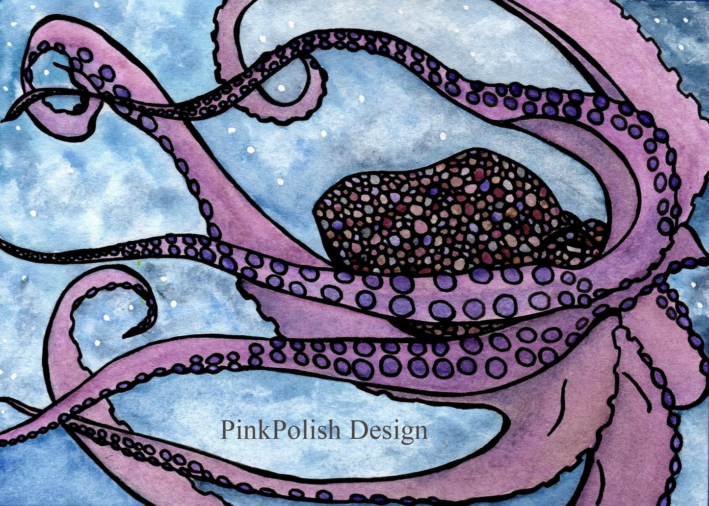 PinkPolish Design Art Prints "Thankful Octopus" Watercolor Painting: Art Print