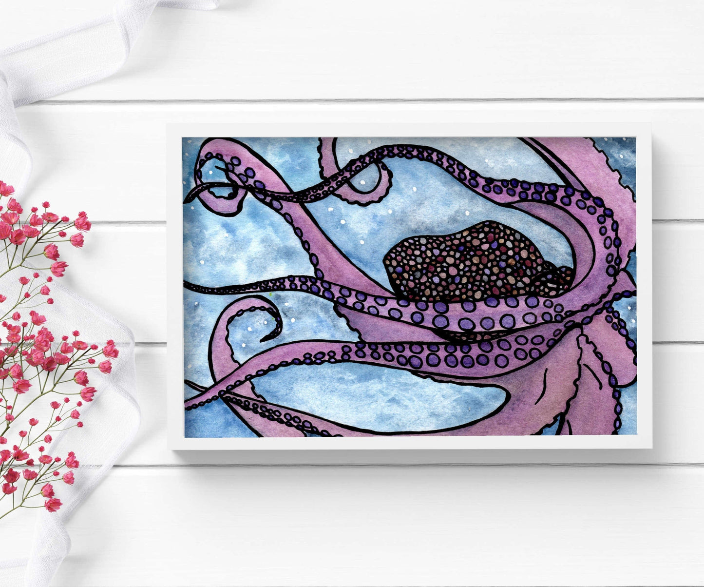 PinkPolish Design Art Prints "Thankful Octopus" Watercolor Painting: Art Print