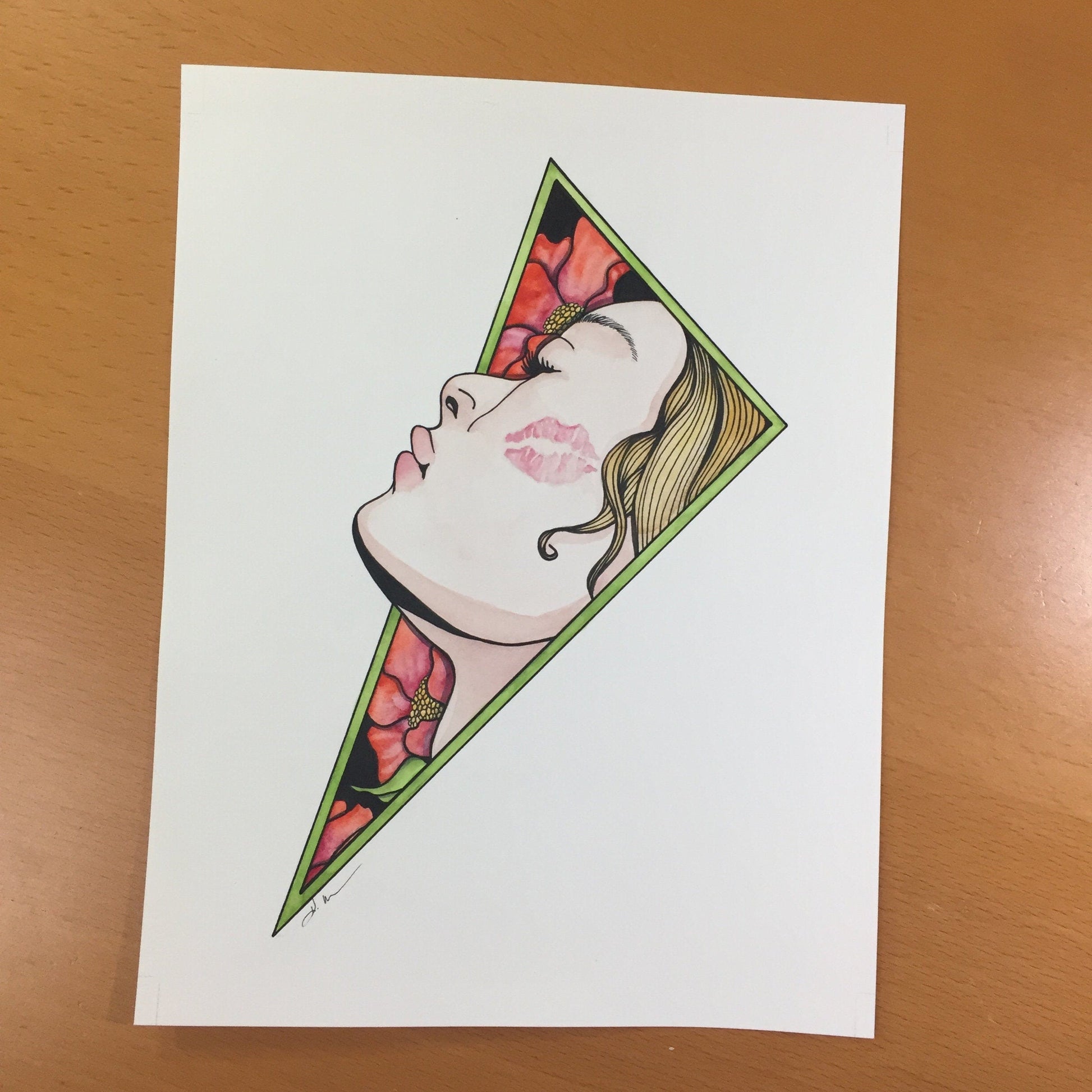 PinkPolish Design Original Art "The Kiss" Romance Inspired Original Watercolor & Ink Illustration