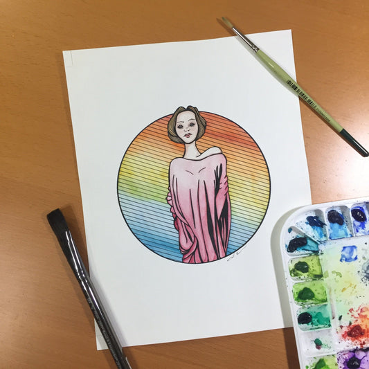 PinkPolish Design Original Art "Towering" Strong Women Inspired Original Watercolor & Ink Illustration