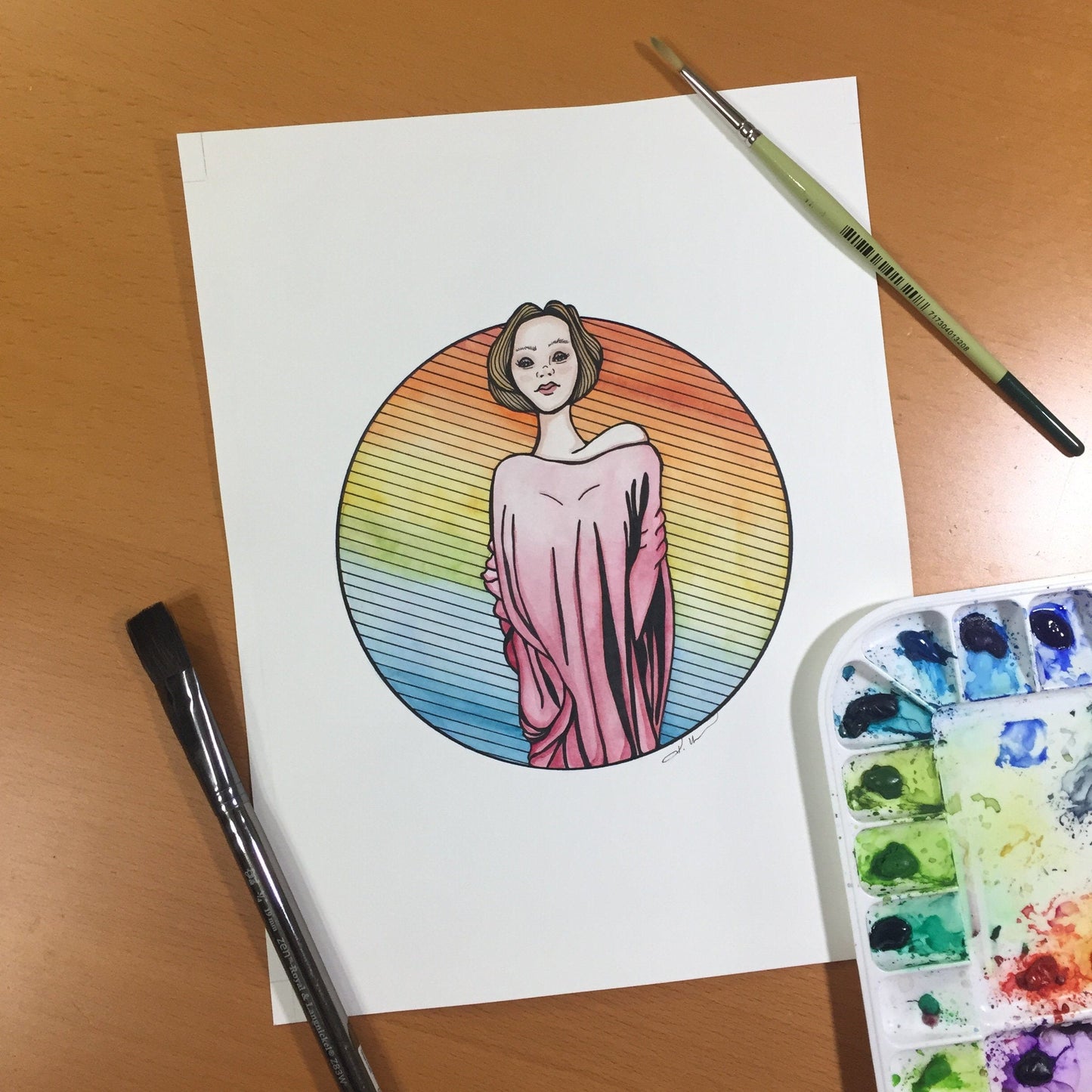 PinkPolish Design Original Art "Towering" Strong Women Inspired Original Watercolor & Ink Illustration