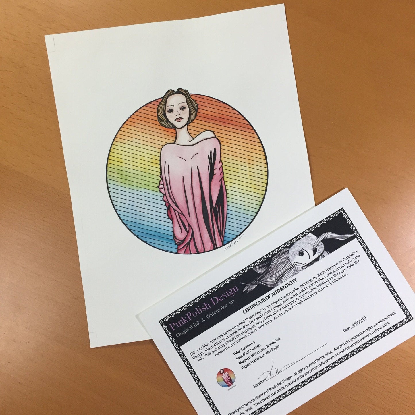 PinkPolish Design Original Art "Towering" Strong Women Inspired Original Watercolor & Ink Illustration