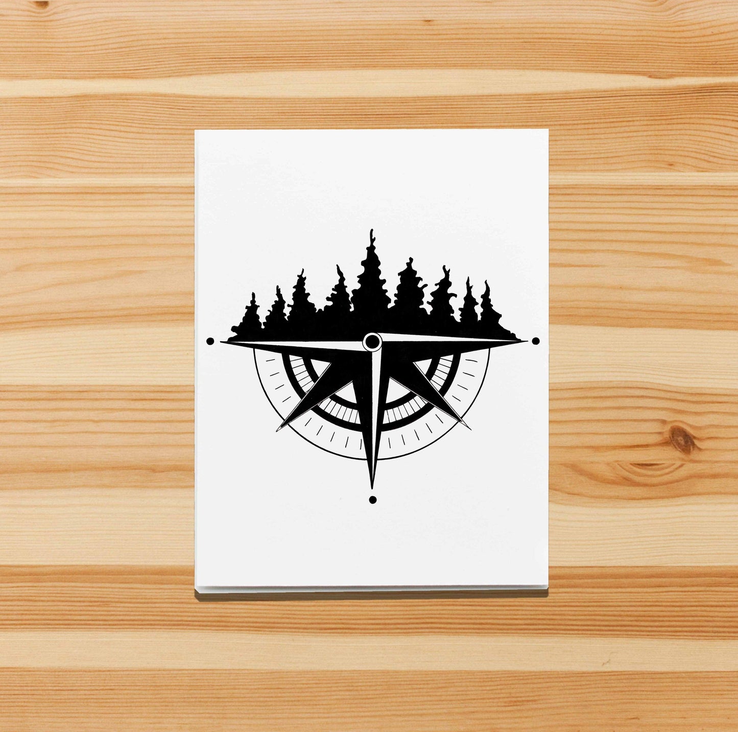 PinkPolish Design Note Cards "Tree Ridge Compass" Handmade Notecard
