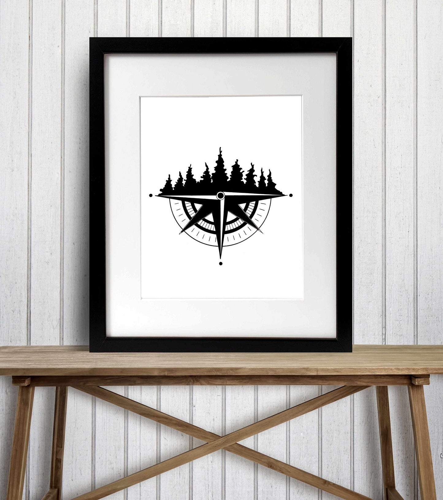 PinkPolish Design Art Prints "Tree Ridge Compass" Ink Drawing: Art Print