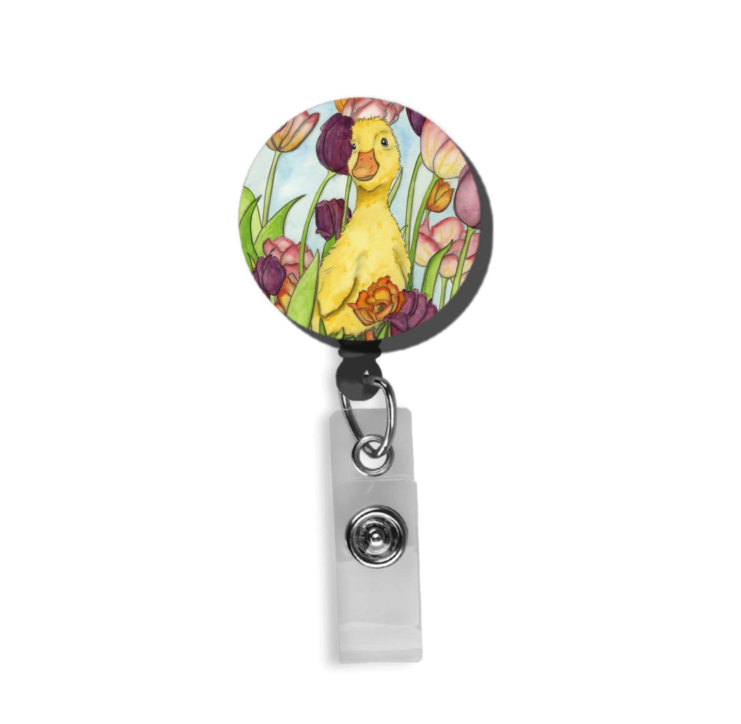 PinkPolish Design Badge Reels & Lanyards "Tulip the Duckling" Retractable Badge Reel