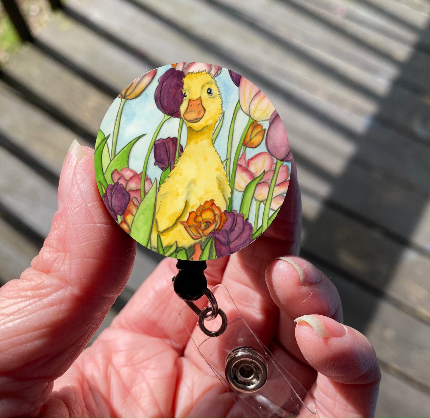 PinkPolish Design Badge Reels & Lanyards "Tulip the Duckling" Retractable Badge Reel