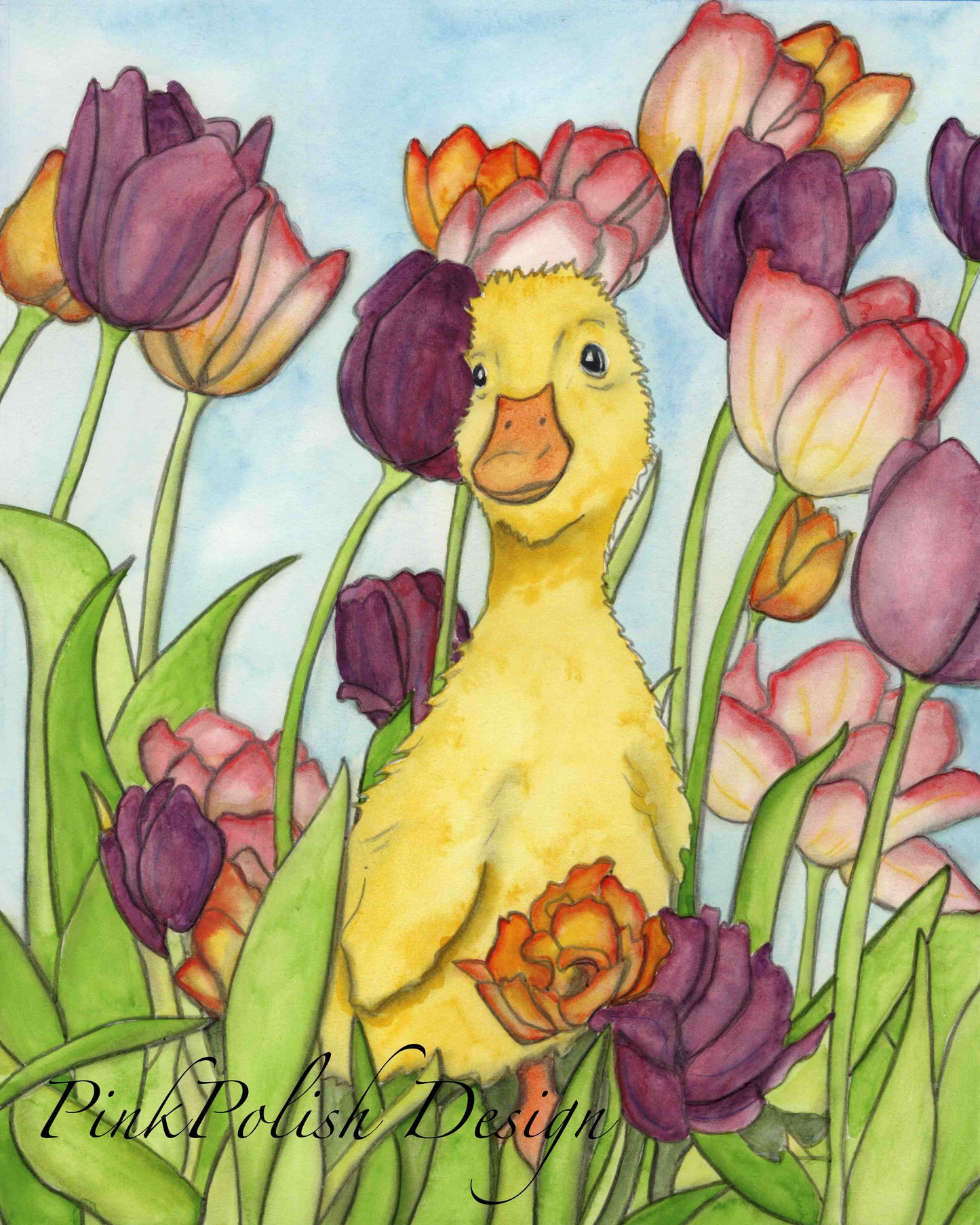 PinkPolish Design Art Prints "Tulip the Duckling" Watercolor Painting: Art Print