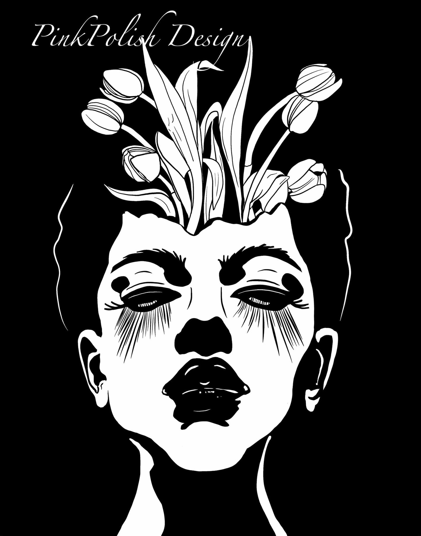 PinkPolish Design Posters, Prints, & Visual Artwork "Tulips": Digital Ink Drawing: Art Print