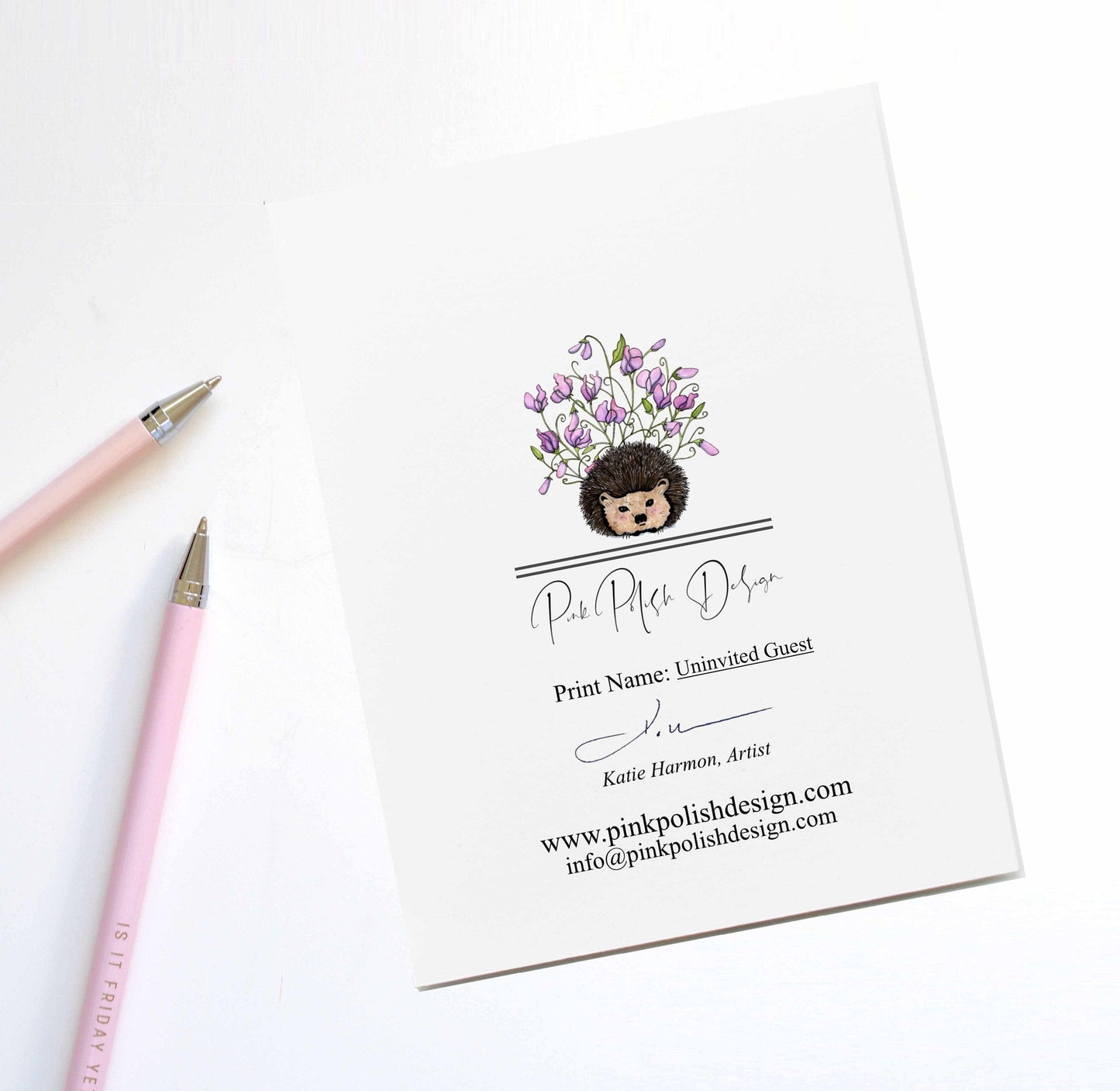 PinkPolish Design Note Cards "Uninvited Guest" Handmade Notecard