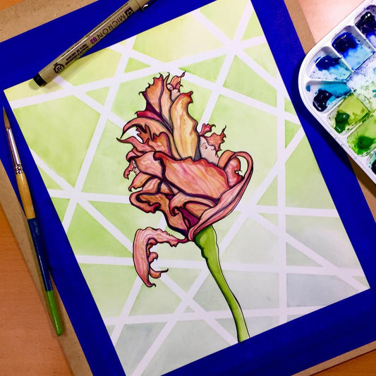 PinkPolish Design Original Art "Wilted" Fantasy Inspired Original Watercolor & Ink Illustration