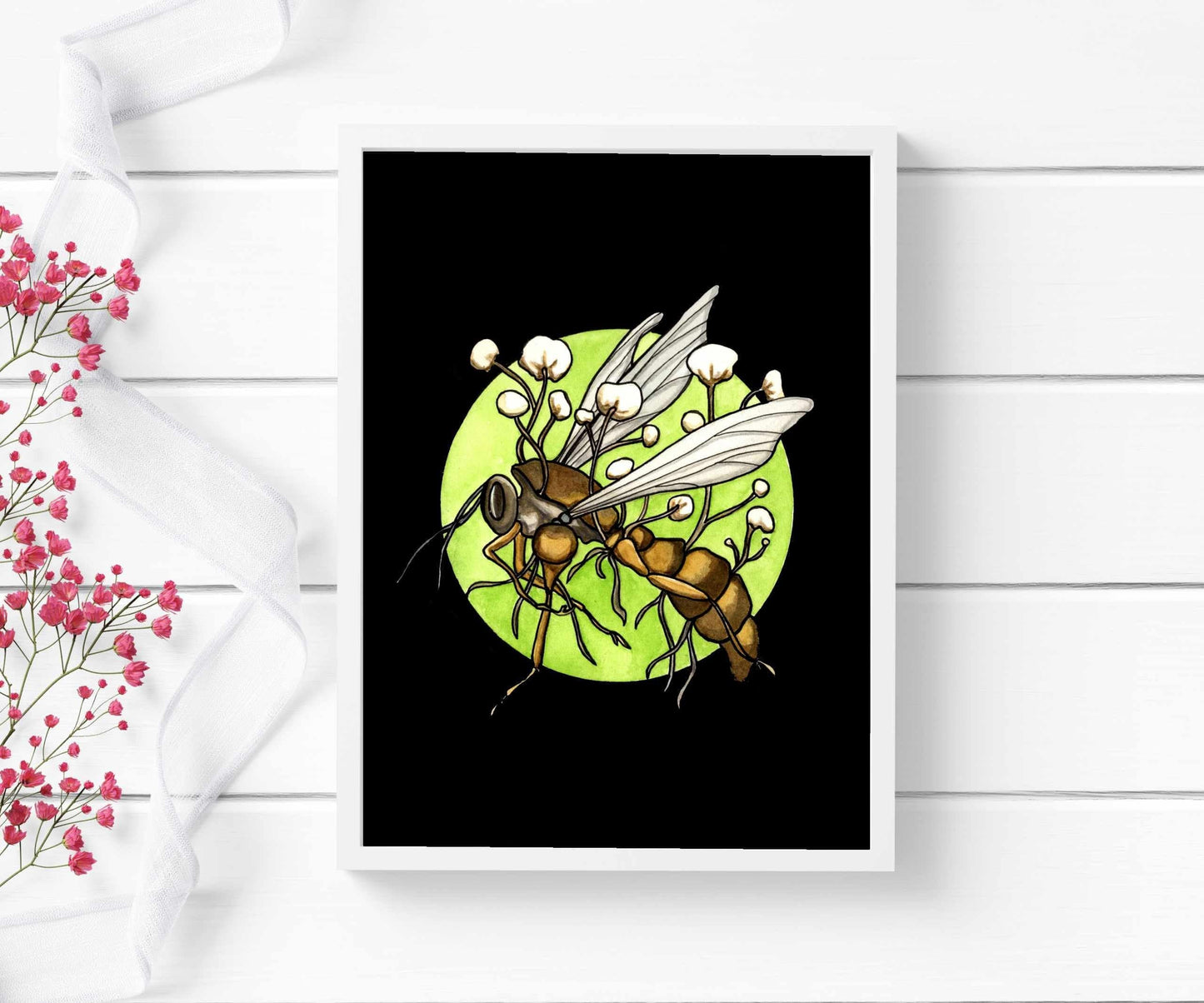PinkPolish Design Art Prints "Zombie Wasp" Watercolor Painting: Art Print