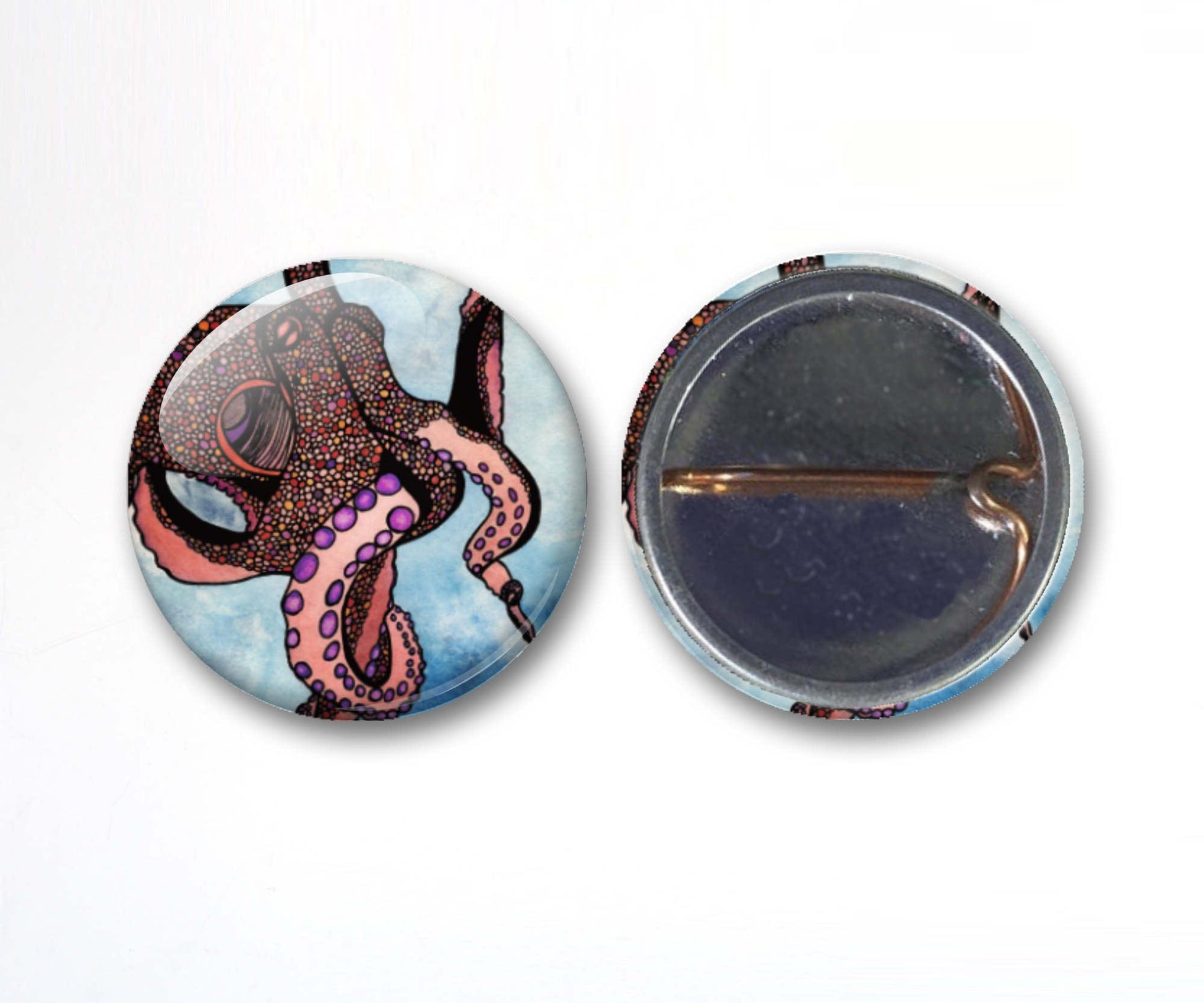 PinkPolish Design Buttons "Adventurous Octopus" Button Pack - 3-Pack Pin Back Button, 1 Inch
