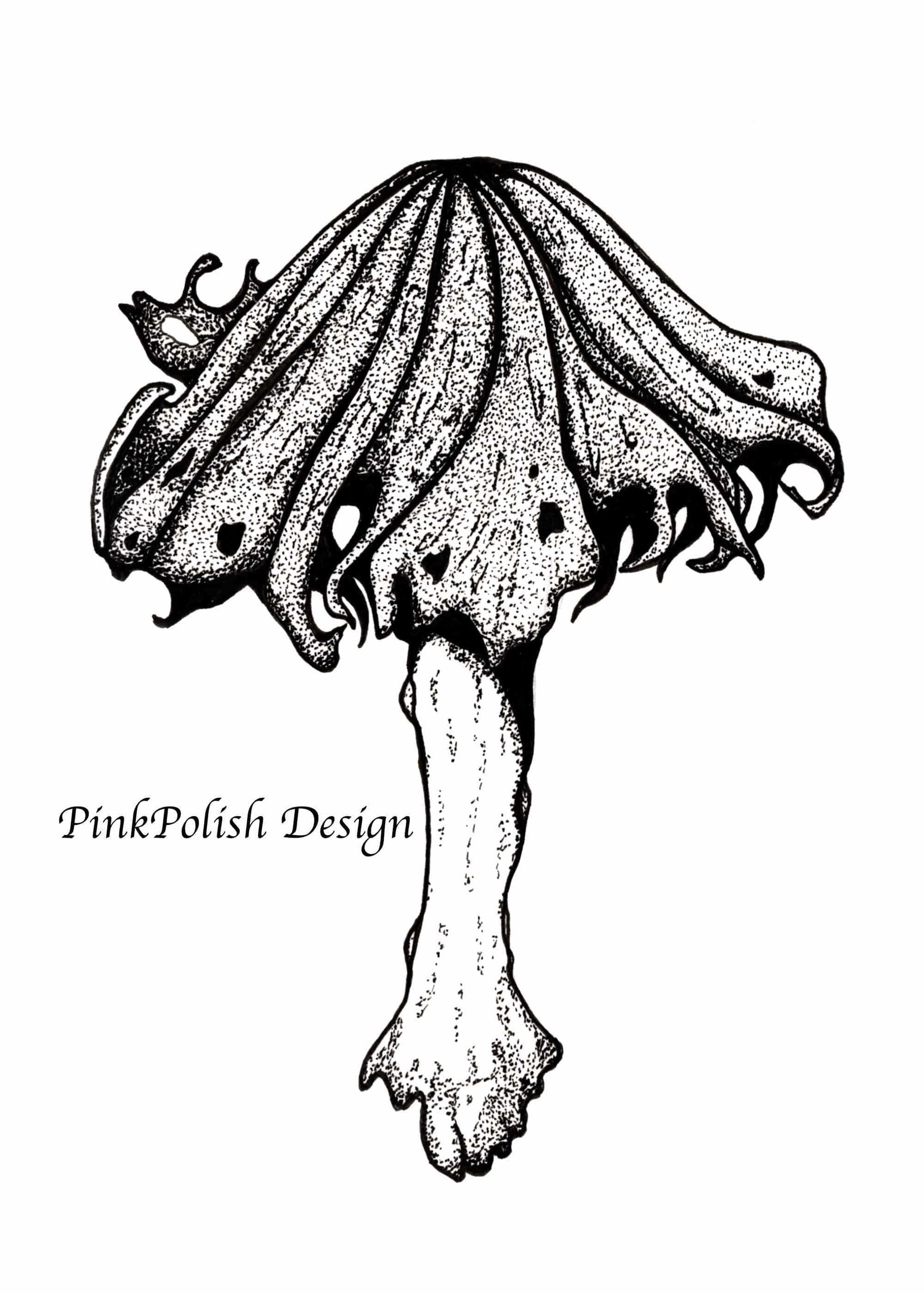 PinkPolish Design Art Prints "Alcohol Inky Mushroom" Ink Drawing: Art Print