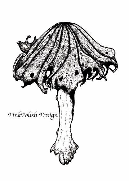PinkPolish Design Original Art "Alcohol Inky Mushroom" PNW Fungi Inspired Original Ink Illustration, 5"x7"