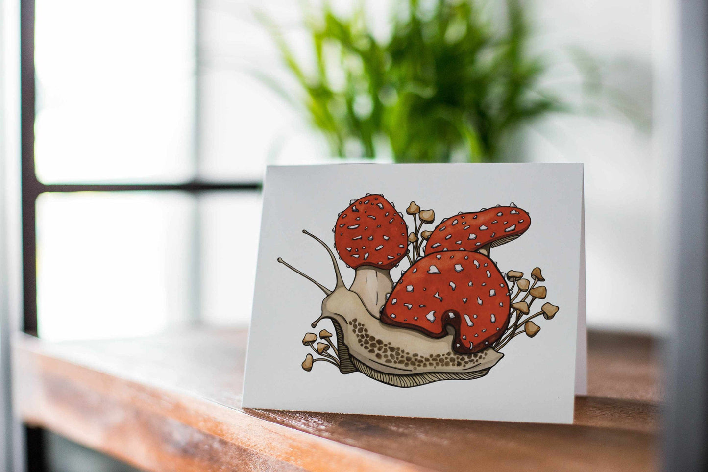 PinkPolish Design Note Cards "Amanita Snail" Handmade Notecard
