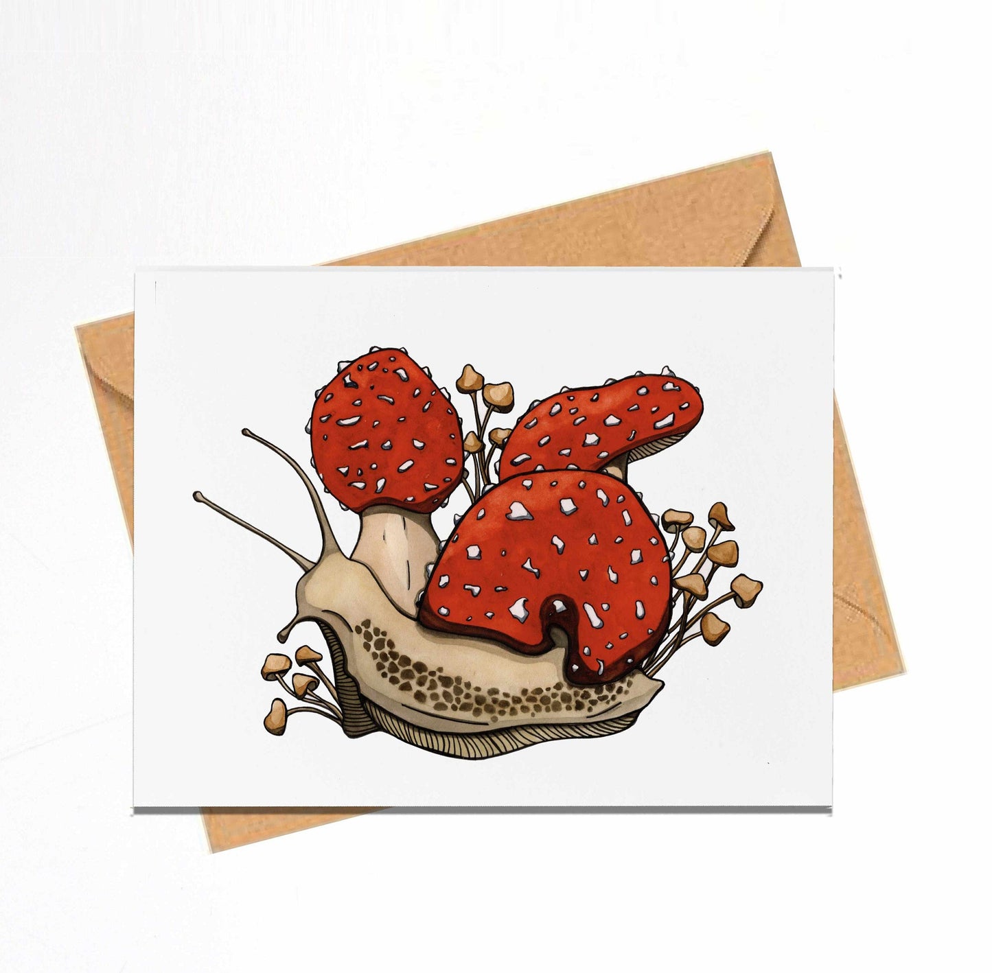 PinkPolish Design Note Cards "Amanita Snail" Handmade Notecard