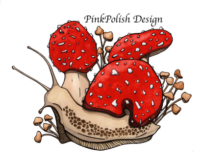 PinkPolish Design Art Prints "Amanita Snail" Watercolor Painting: Art Print