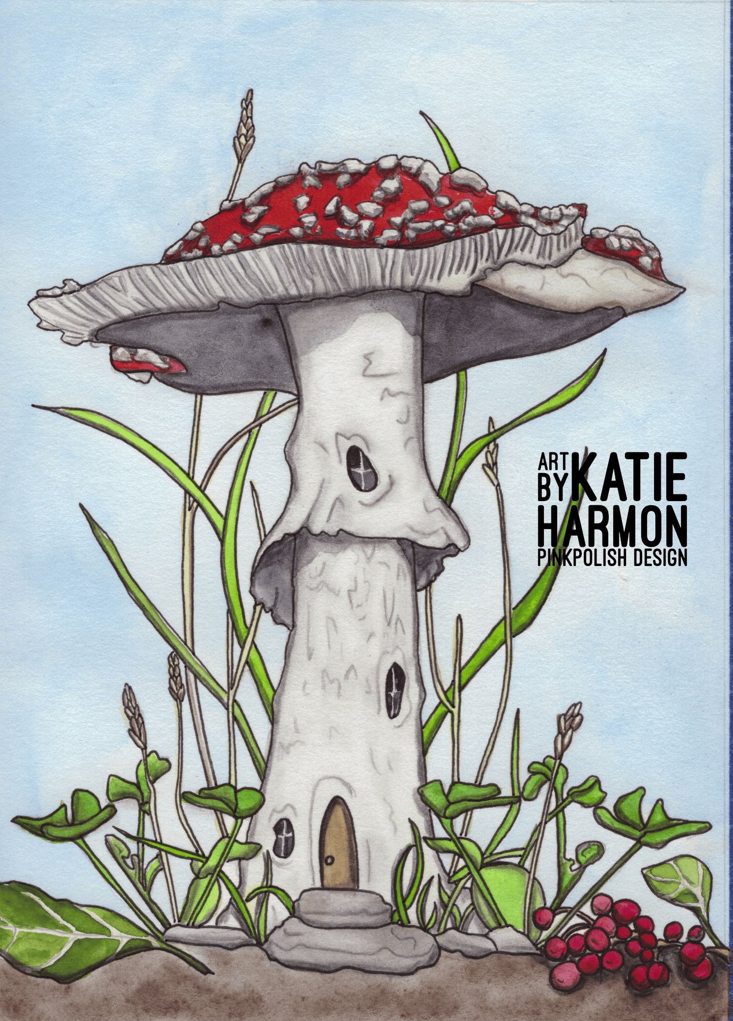PinkPolish Design Art Prints "Amanita Sunny Home" Watercolor Painting: Art Print