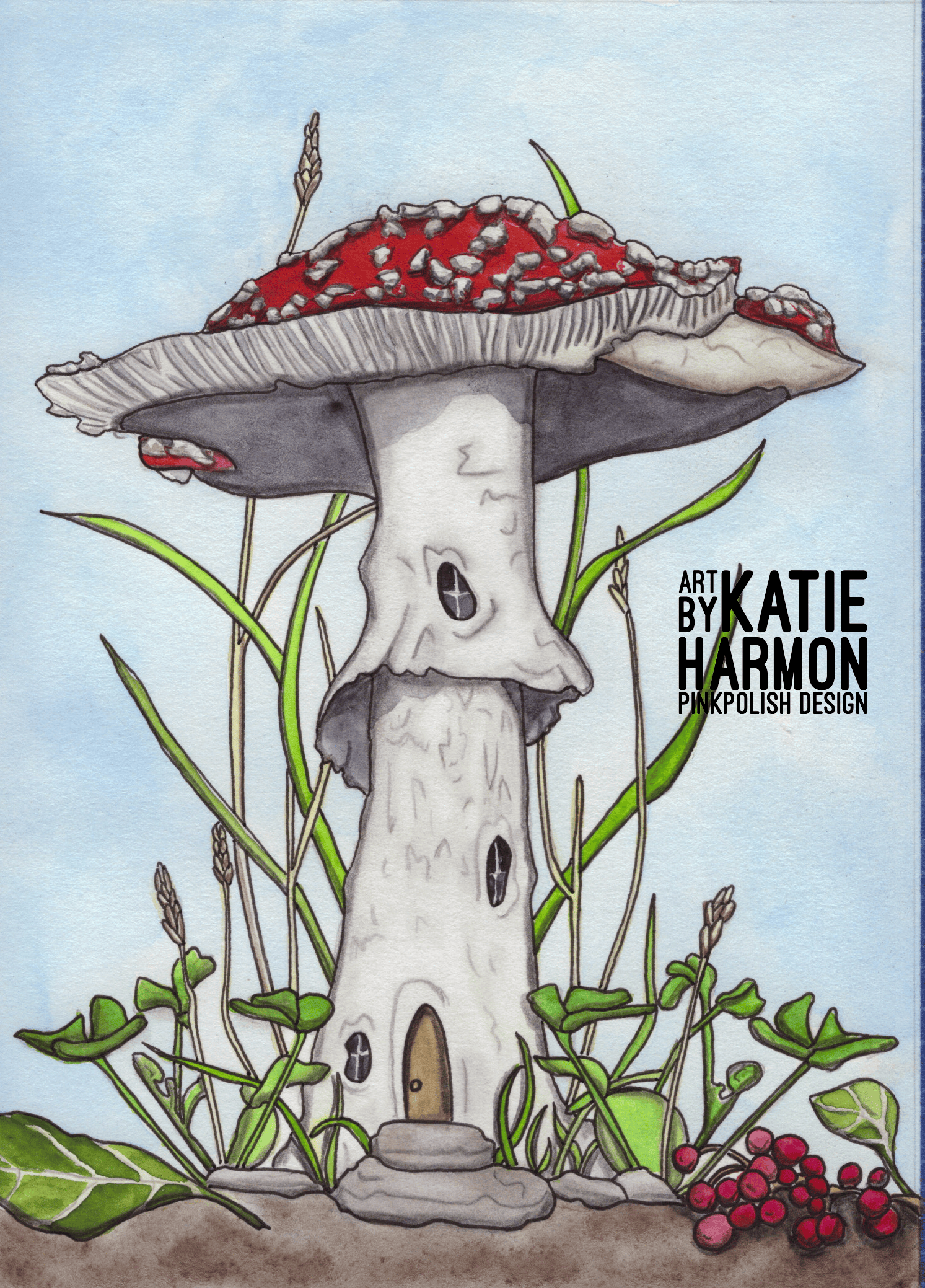 PinkPolish Design Art Prints "Amanita Sunny Home" Watercolor Painting: Art Print