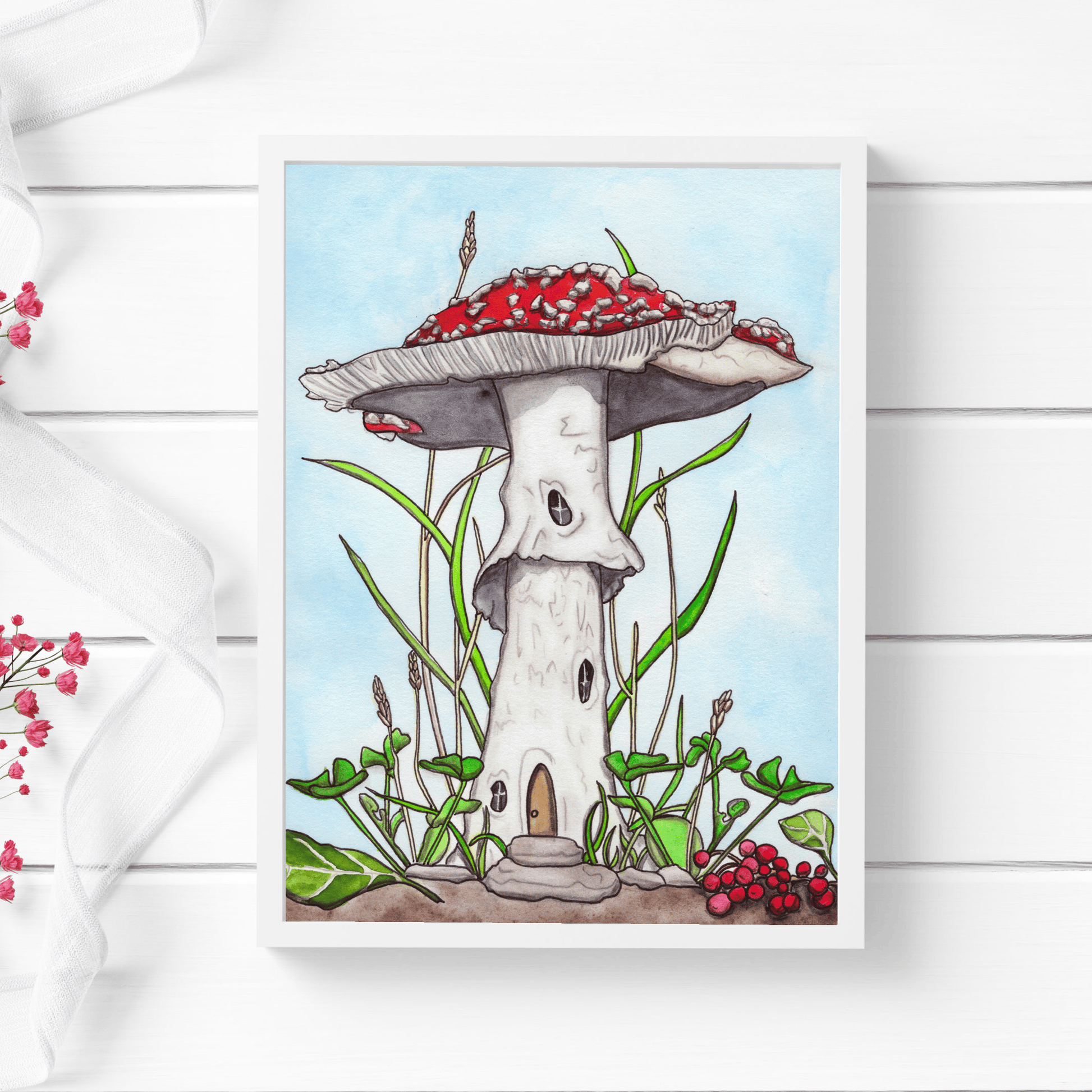 PinkPolish Design Art Prints "Amanita Sunny Home" Watercolor Painting: Art Print