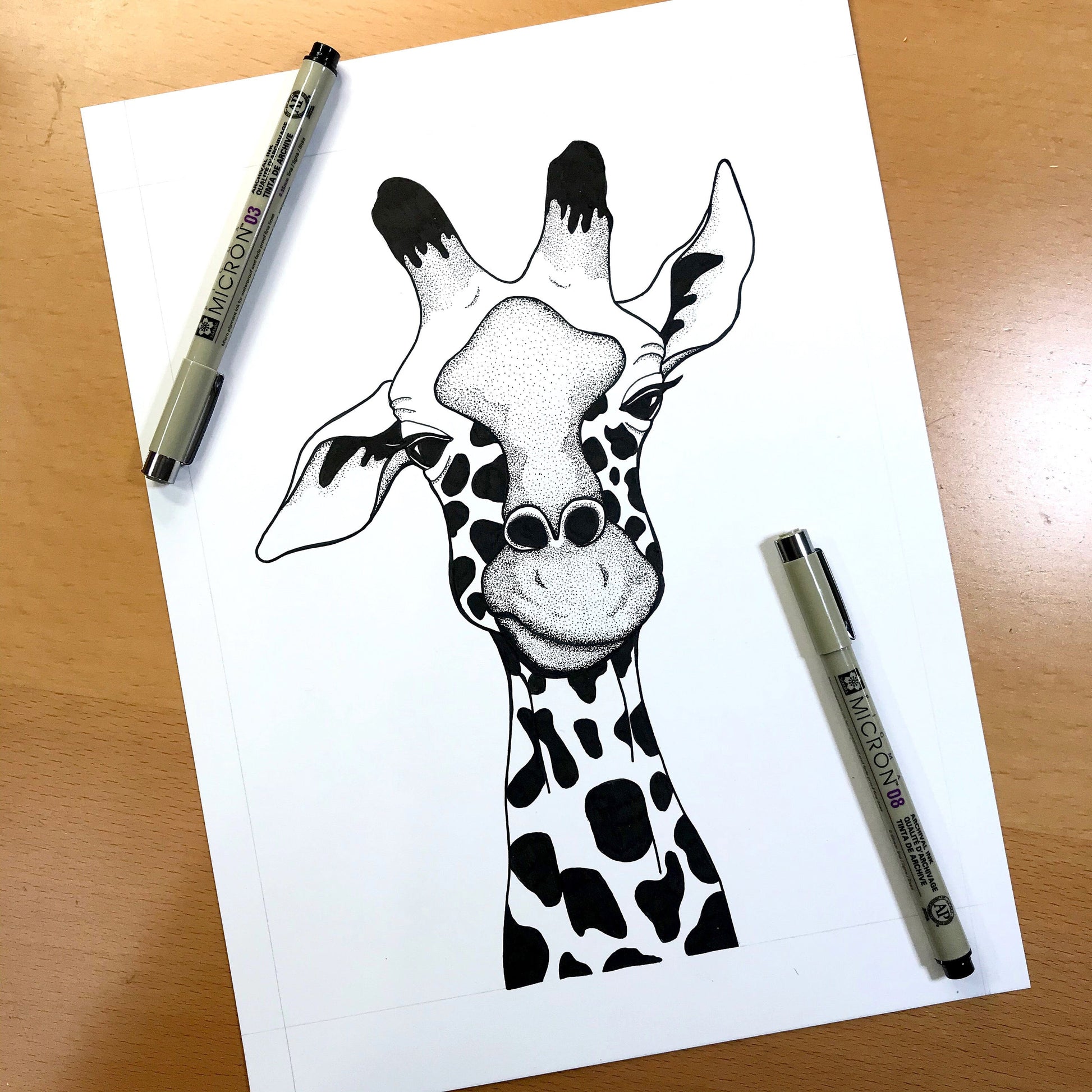 PinkPolish Design Original Art "Annoyed Giraffe" Funny Giraffe Inspired Original Ink Illustration