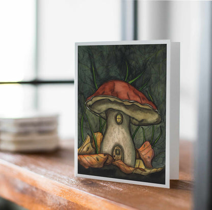 PinkPolish Design Note Cards "Autumn Mushroom Hideout" Handmade Notecard