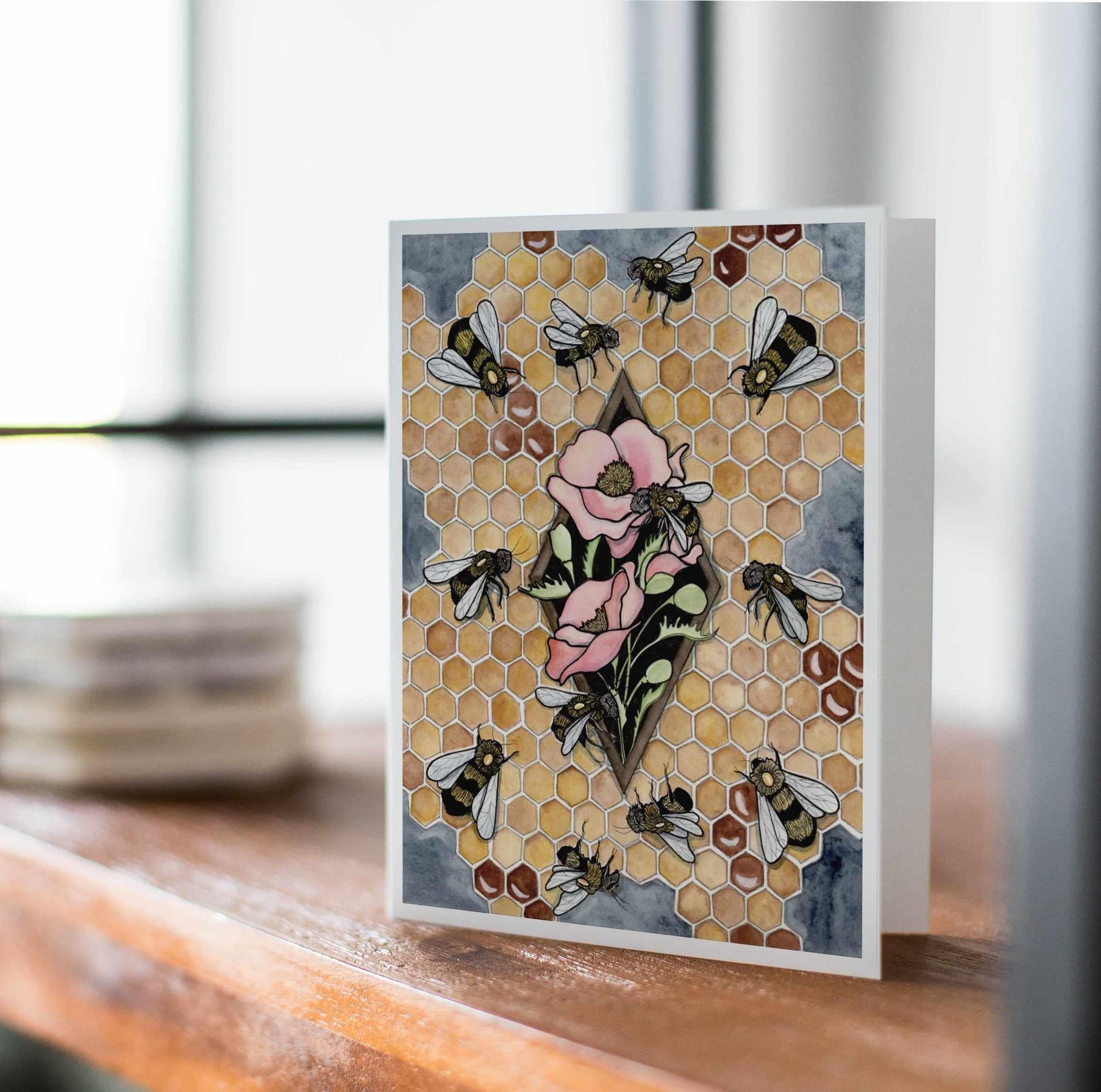 PinkPolish Design Note Cards "Bee Repetition" Handmade Notecard